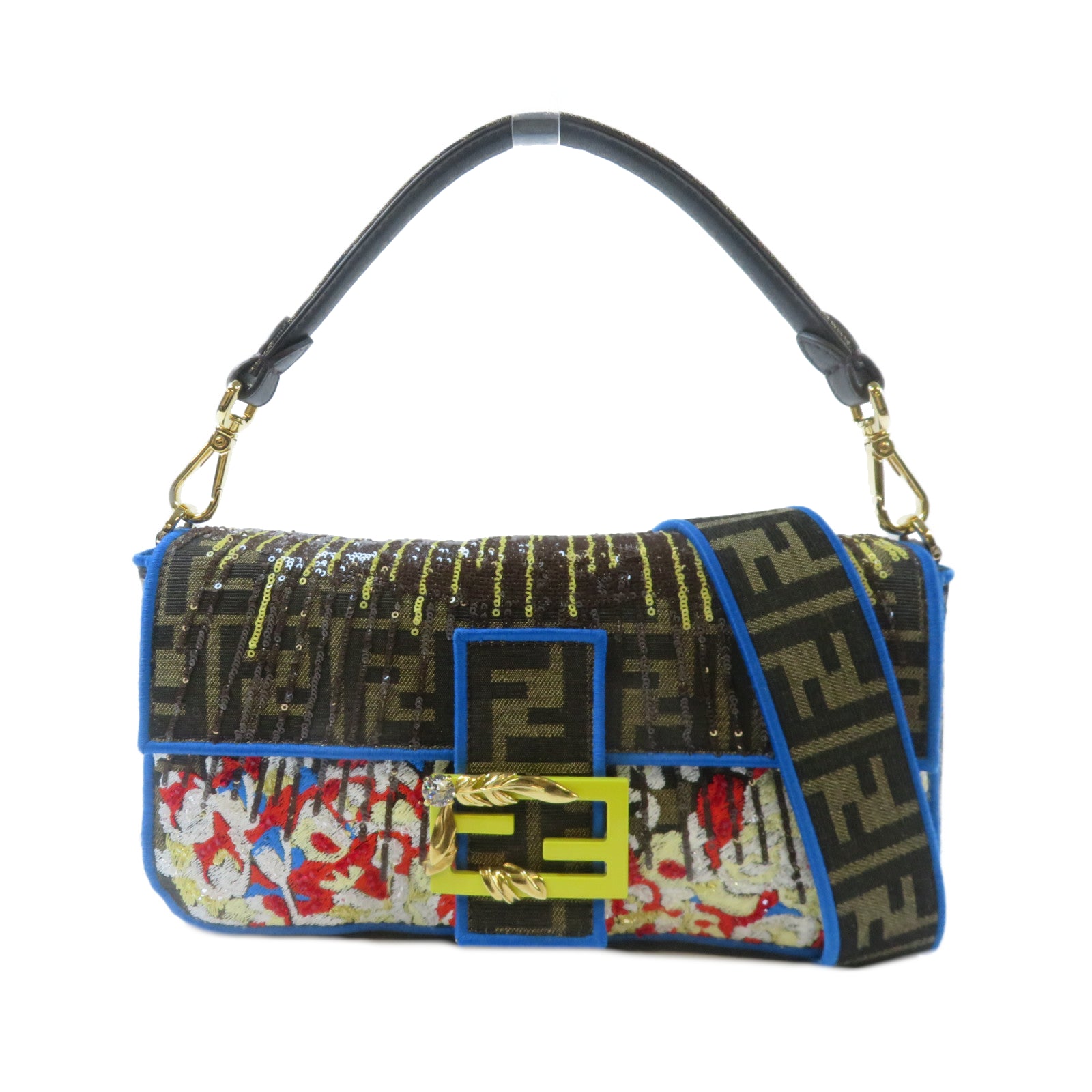FENDI 【激減優惠】帆布Shoulder Bag金扣手挽肩背兩用袋啡色/黃色/紅色