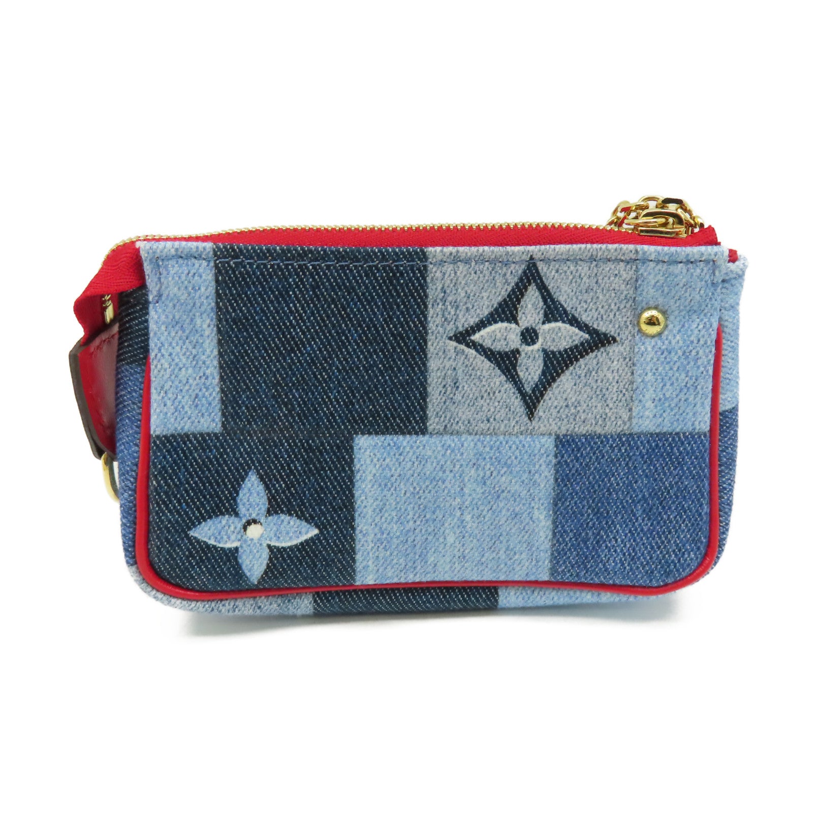 LOUIS VUITTON 【激減優惠】Monogram Denim Micro Pochette Accessoire Coin Card Case金扣零錢卡套藍色/紅色