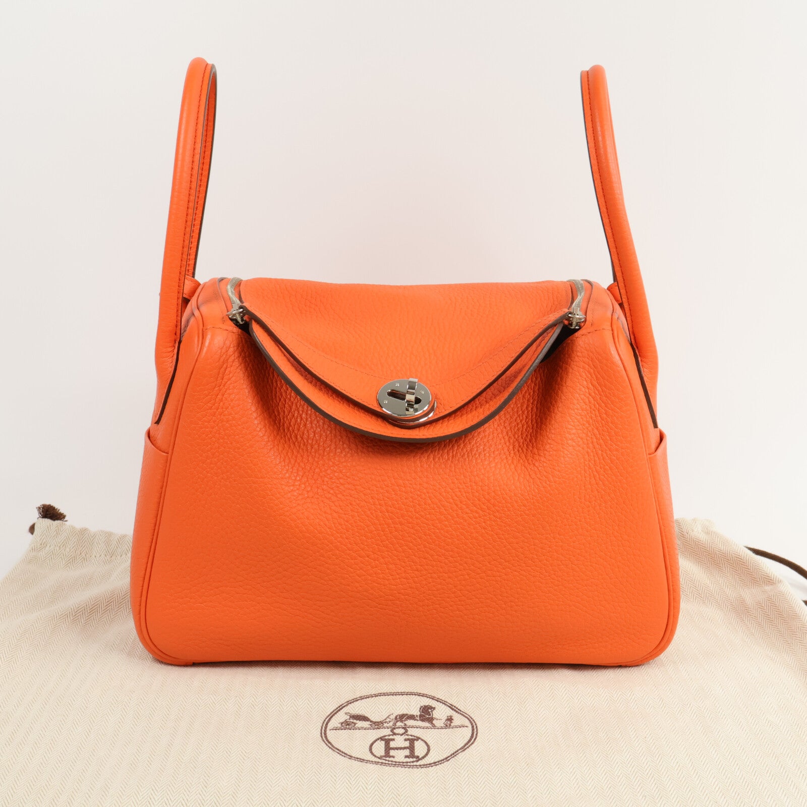 HERMES Clemence皮革Lindy 26手挽肩背兩用袋Orange Poppy/Bordeau
