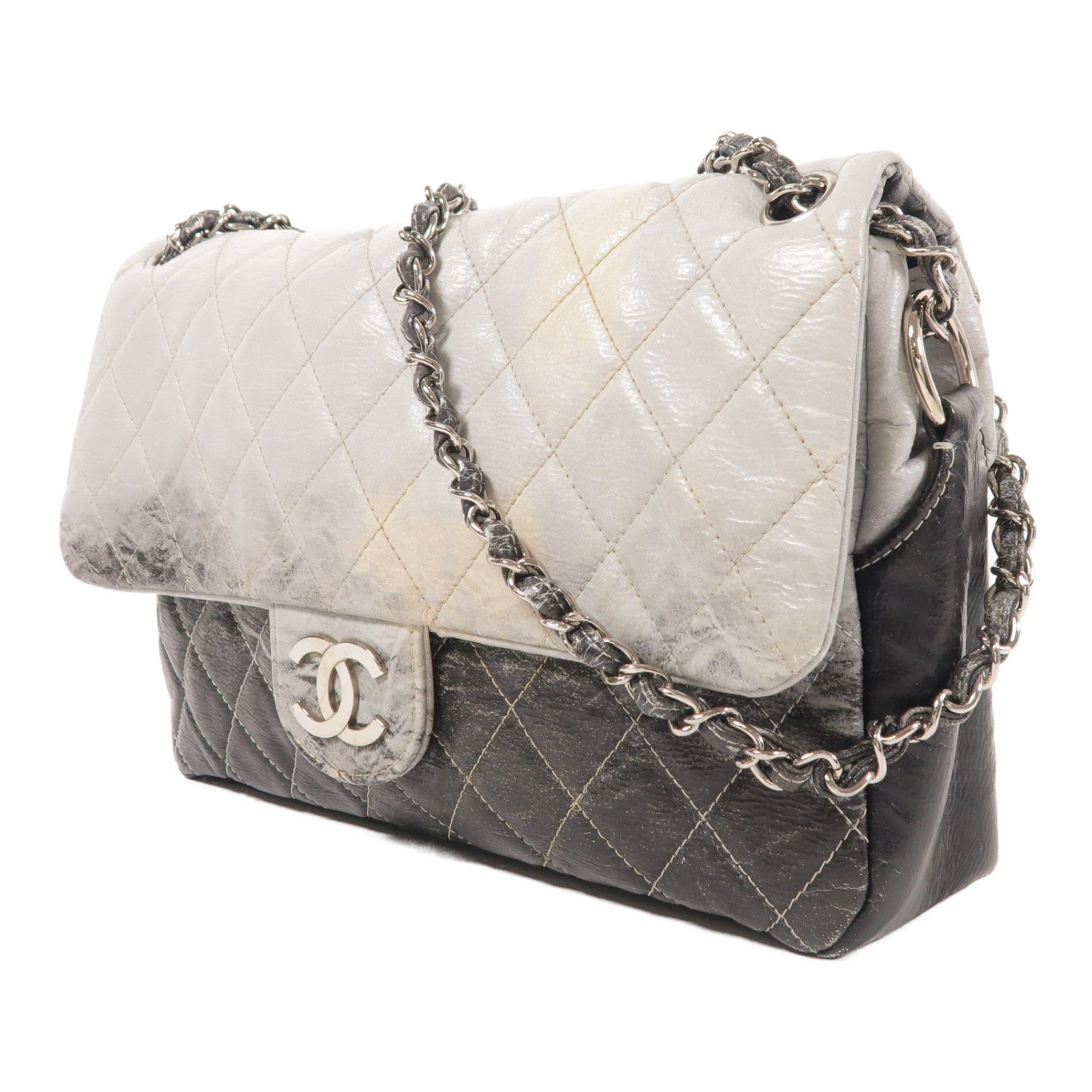 CHANEL CC SHW Chain Shoulder Bag Calfskin Leather Black/Grey