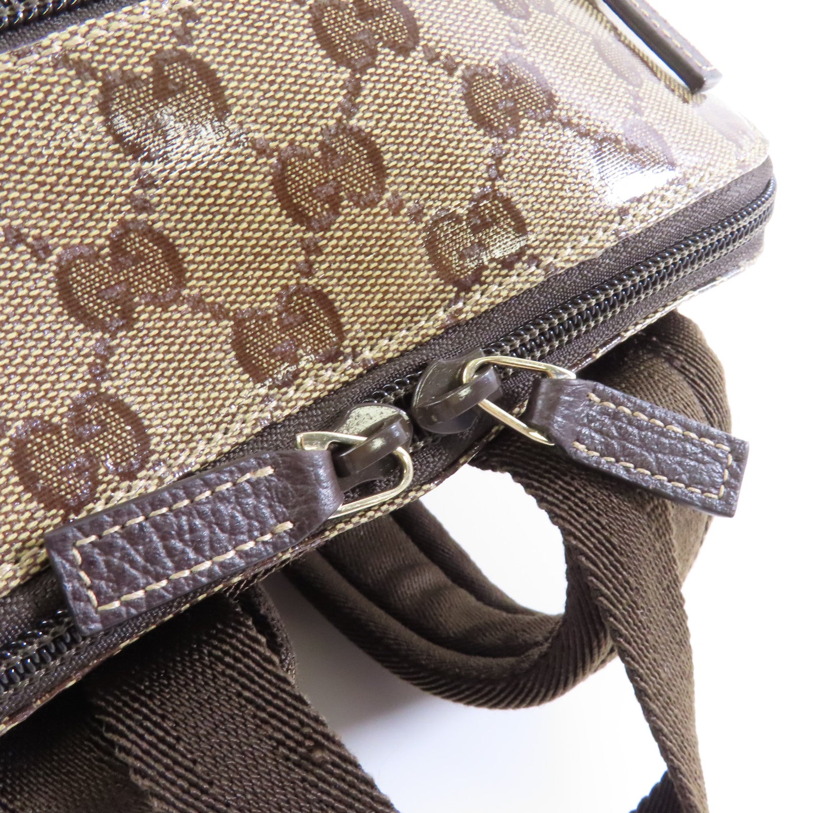 GUCCI 塗層帆布Backpack金扣背包棕色