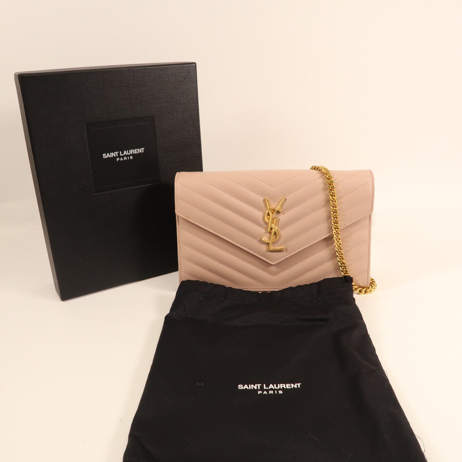 SAINT LAURENT 牛皮皮革Chain Shoulder金扣鏈帶肩背袋