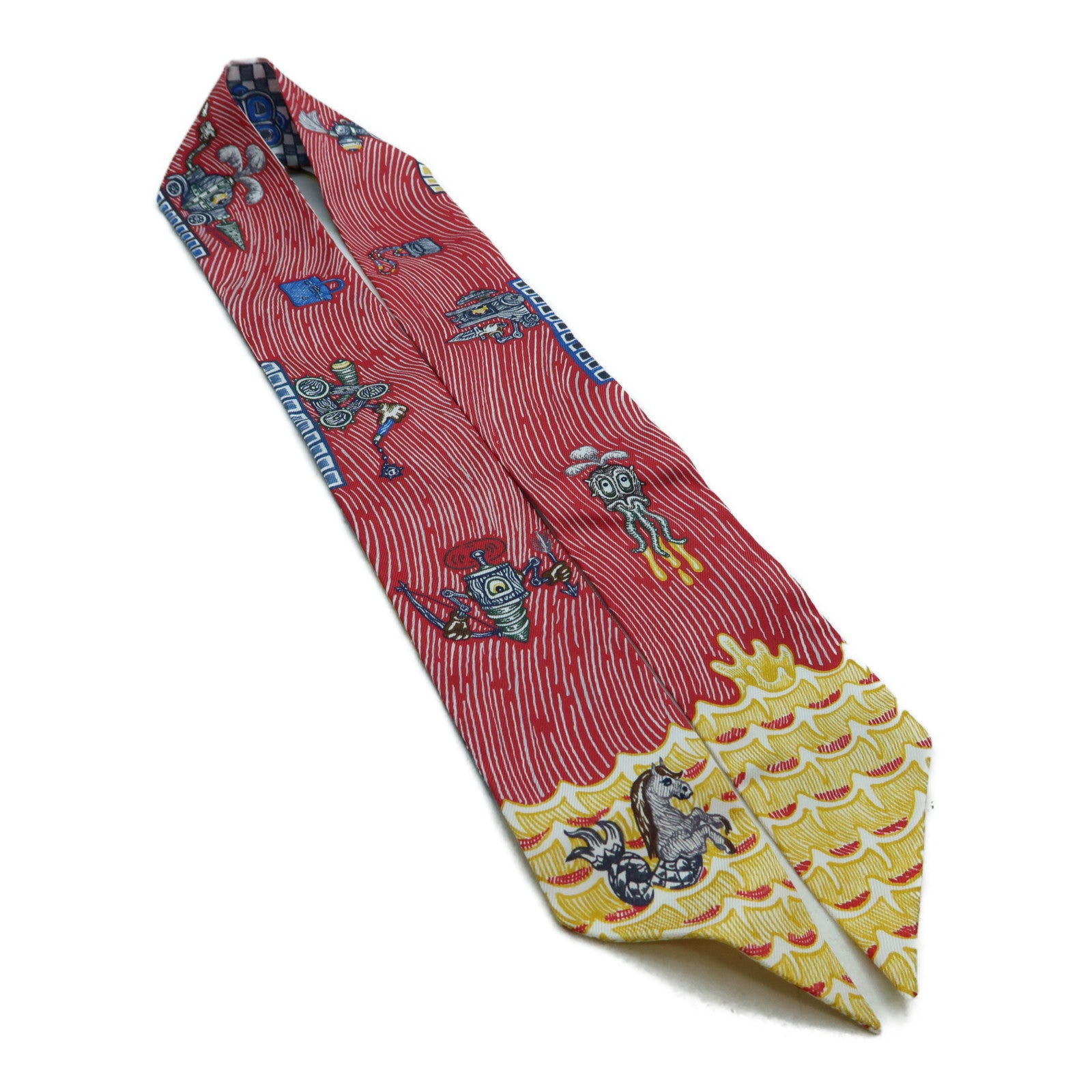 HERMES 【激減優惠】絲質Twilly絲巾藍色/紅色