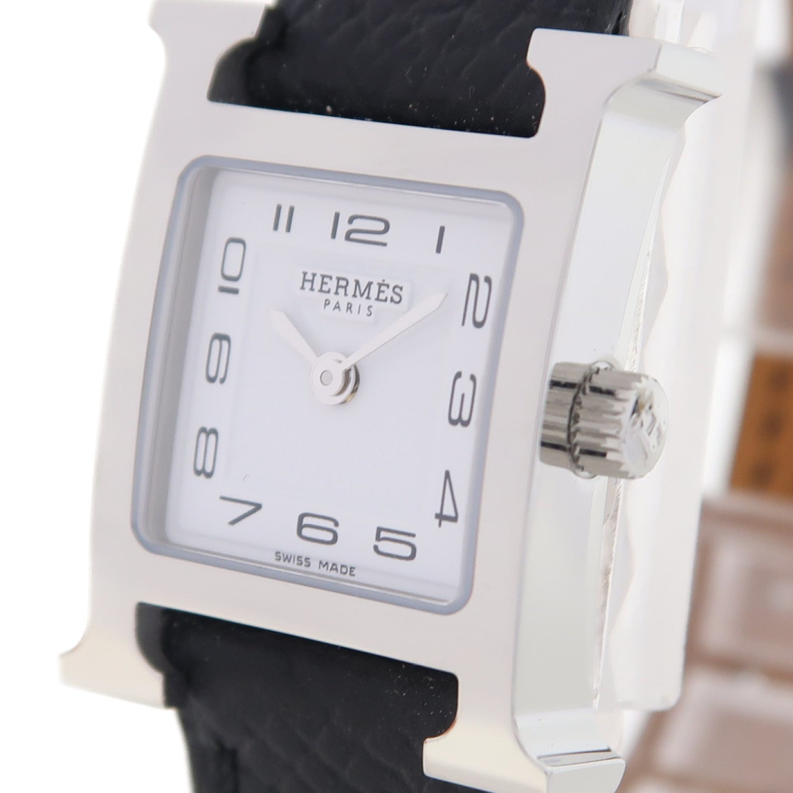 HERMES Heure H XS不鏽鋼/皮革帶手錶石英機芯黑色