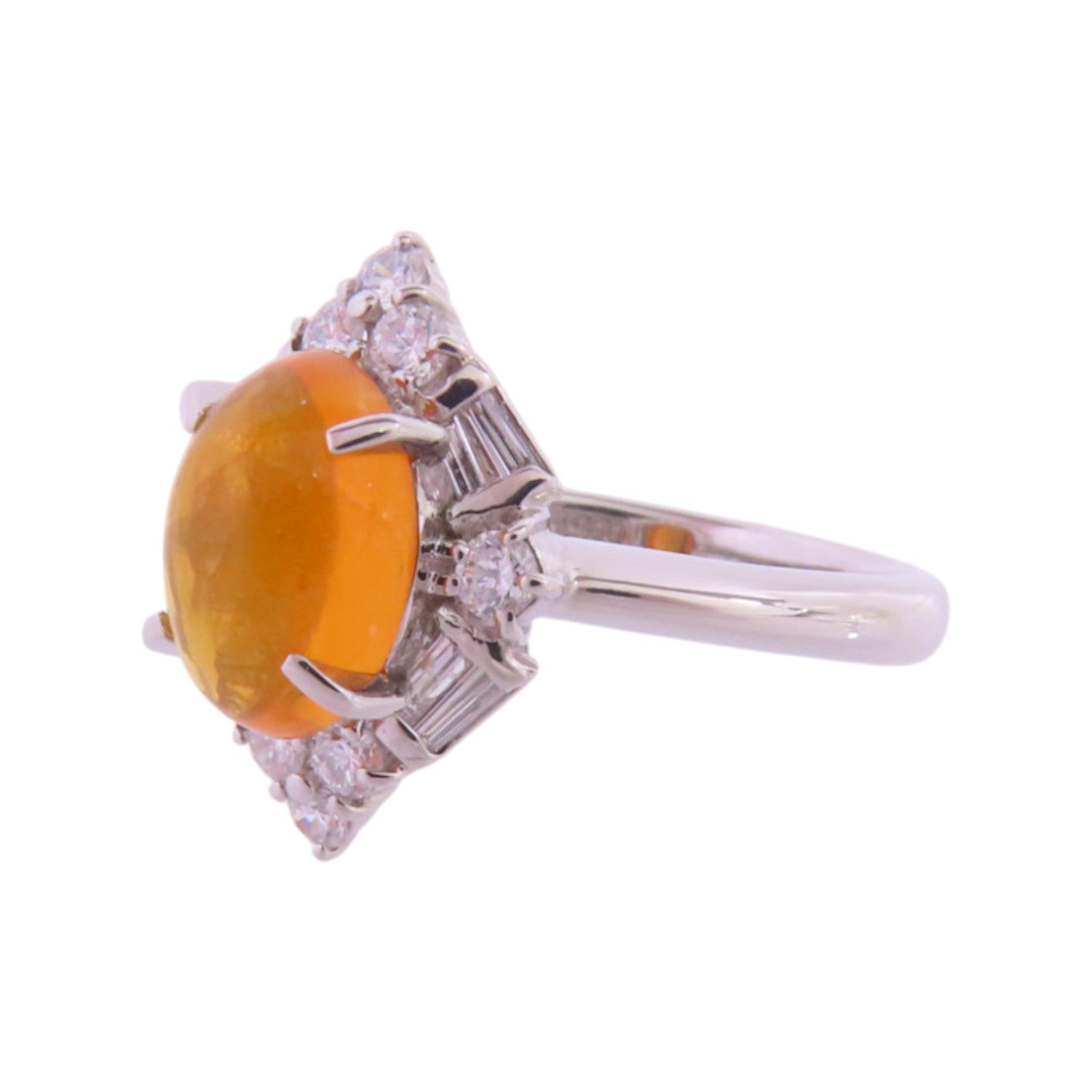 JEWELRY PT900鉑金/火蛋白石/鑽石Orange Opal Diamond Ring戒指US#5.5