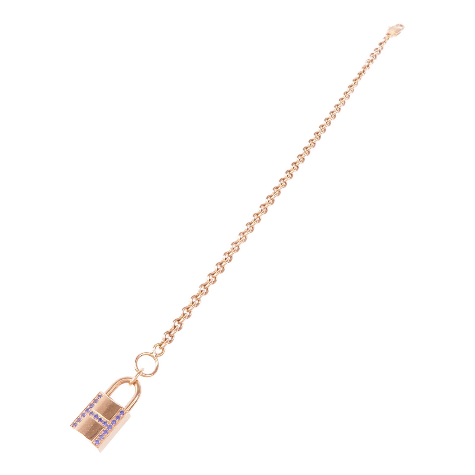HERMES 18K玫瑰金Amulettes Cadenas Bracelet藍寶石手鏈