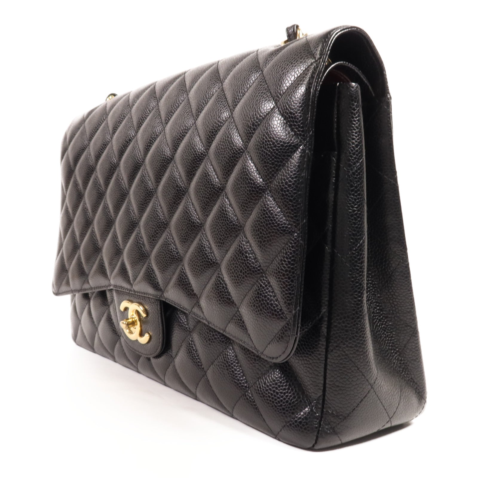 CHANEL 牛皮皮革Maxi Classic金扣鏈帶肩背袋