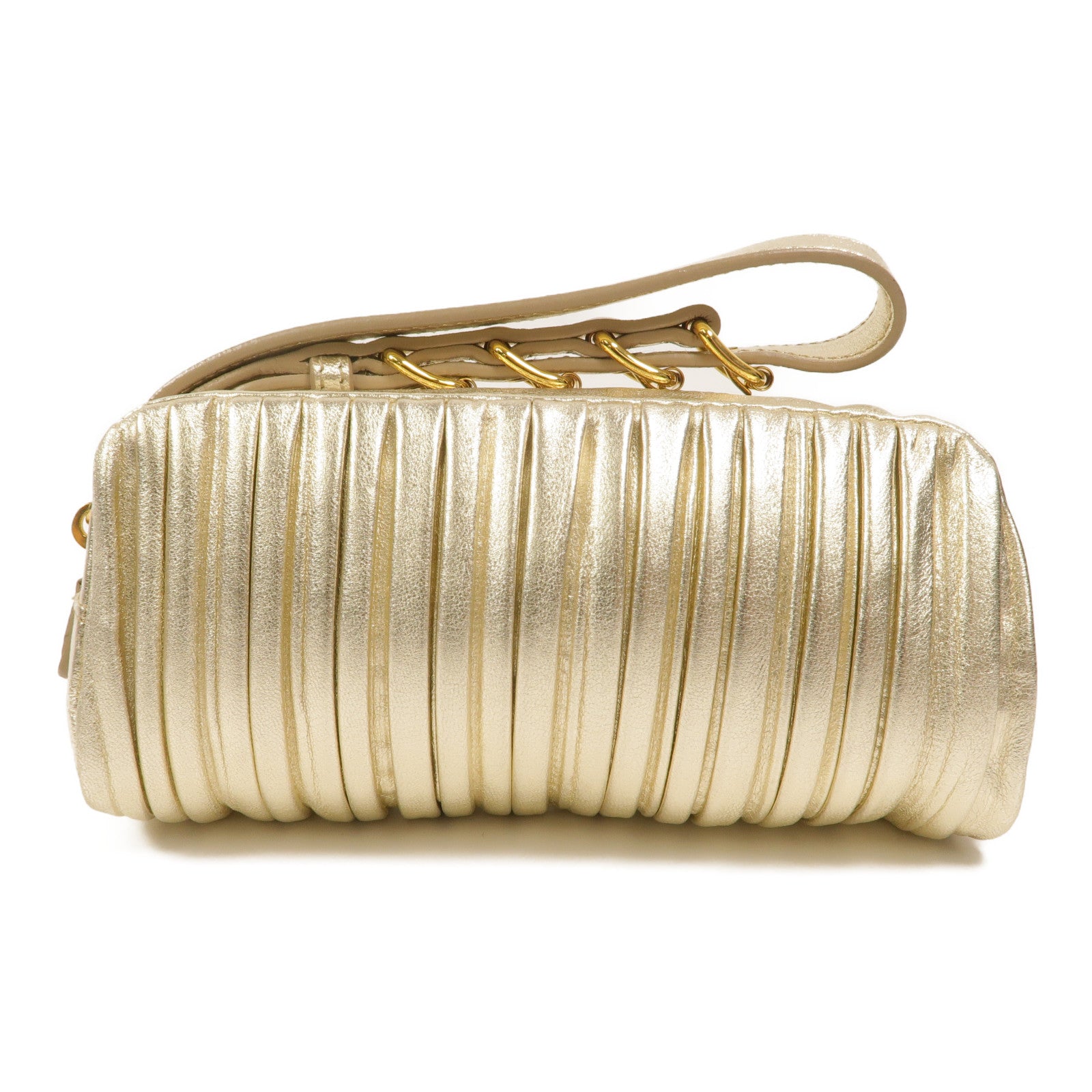 Miu Miu Pleated Leather皮革Metallic Nappa Plisse Long Clutch手拿包