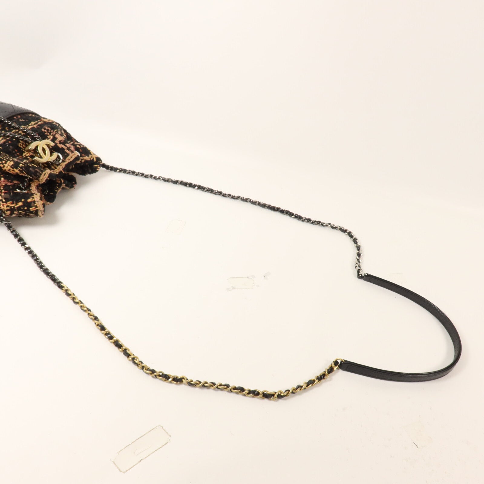 CHANEL Tweed/牛皮皮革Small Gabrielle鏈帶肩背袋