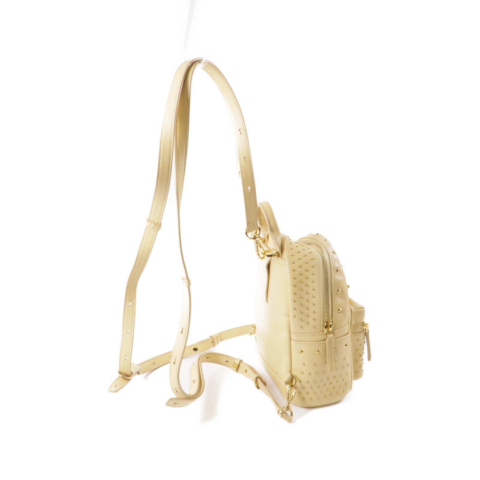 MCM 牛皮皮革Backpack金扣背包米色