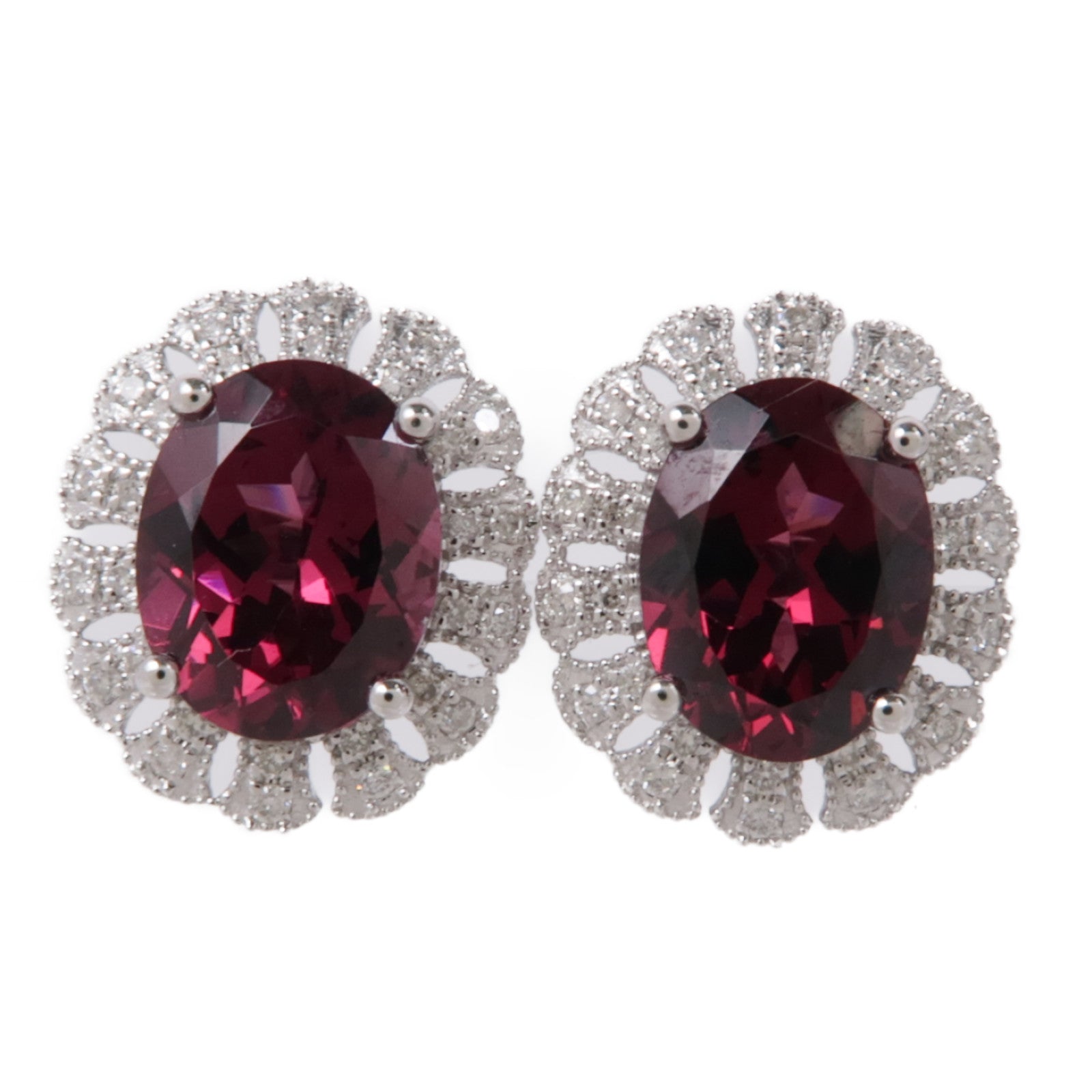 JEWELRY 18K白金Garnet Earrings紅寶石鑽石耳環