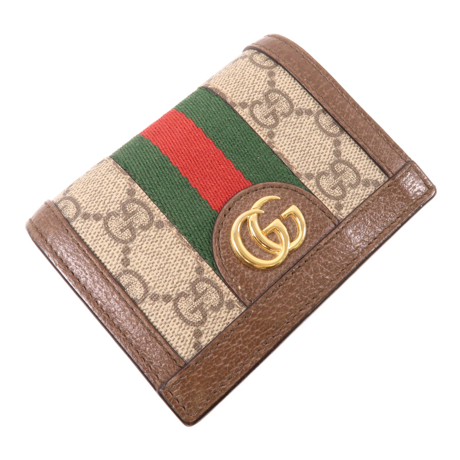 GUCCI 塗層帆布/皮革Ophidia Card Case金扣卡片套棕色