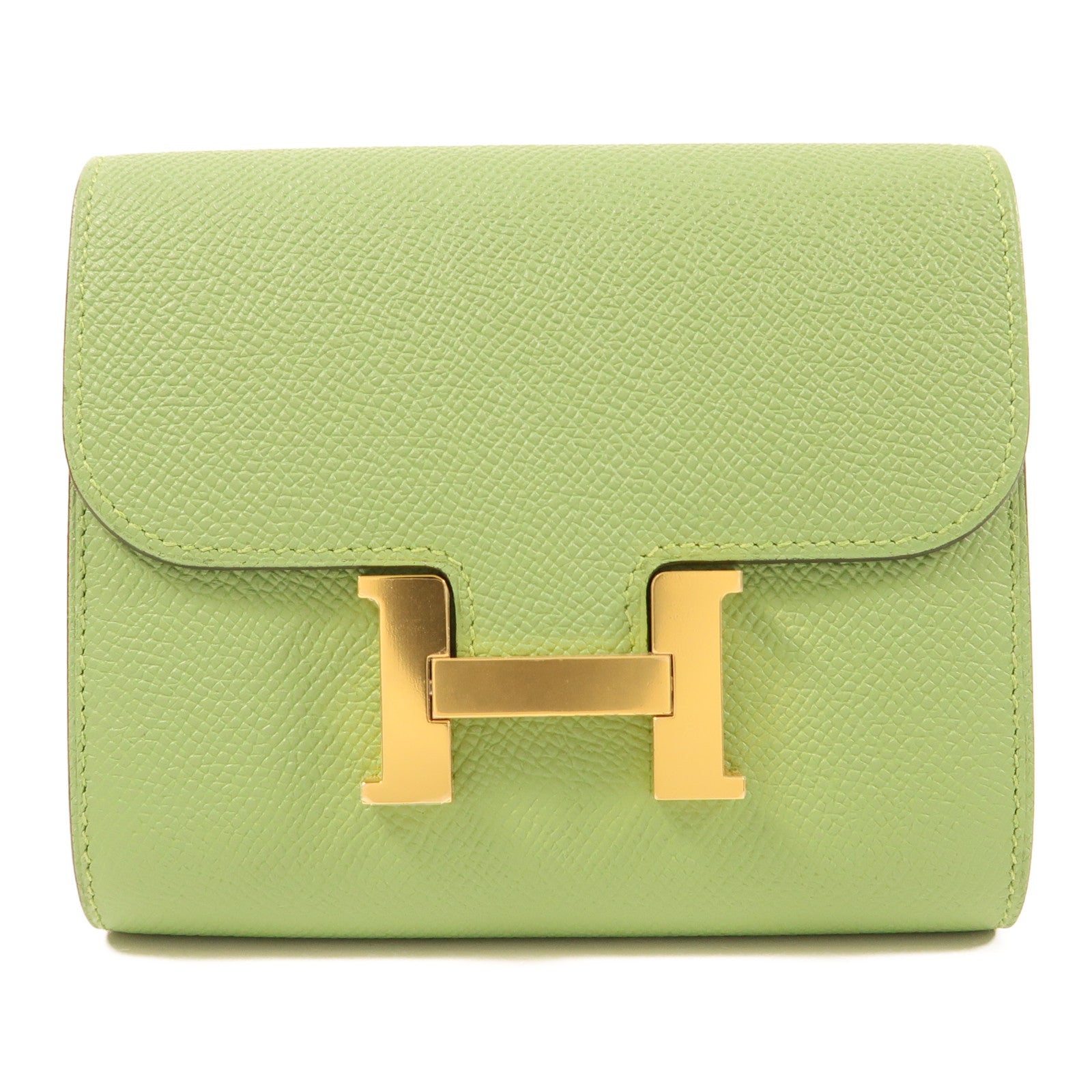 HERMES Epsom皮革Constance Slim金扣錢包Vert Criquet