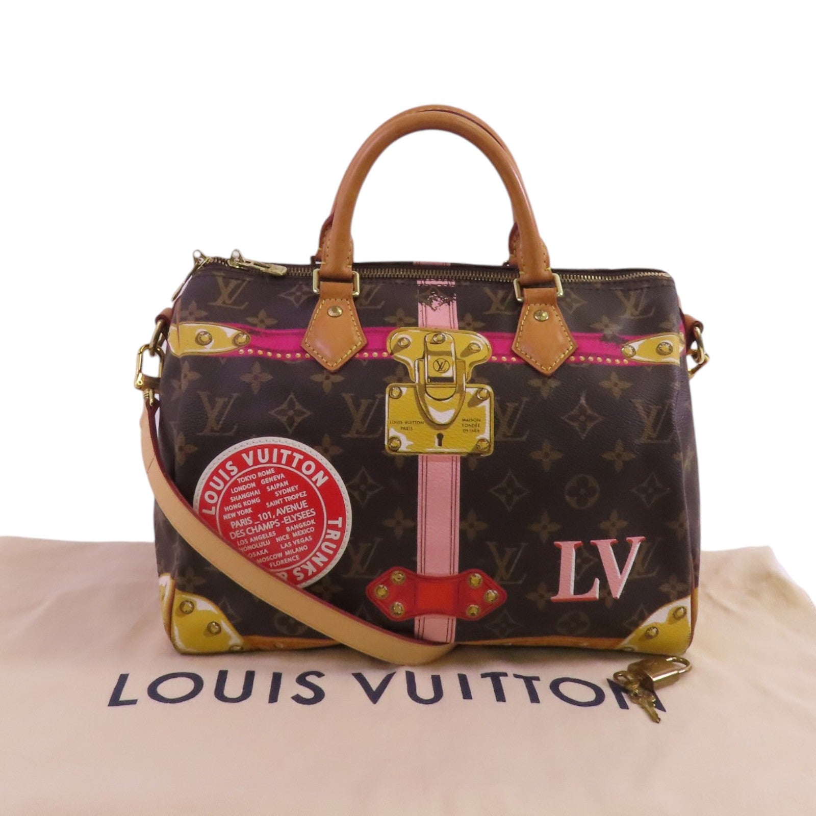 LOUIS VUITTON Monogram Speedy Bandouliere 30 Summer Trunk金扣手挽肩背兩用袋
