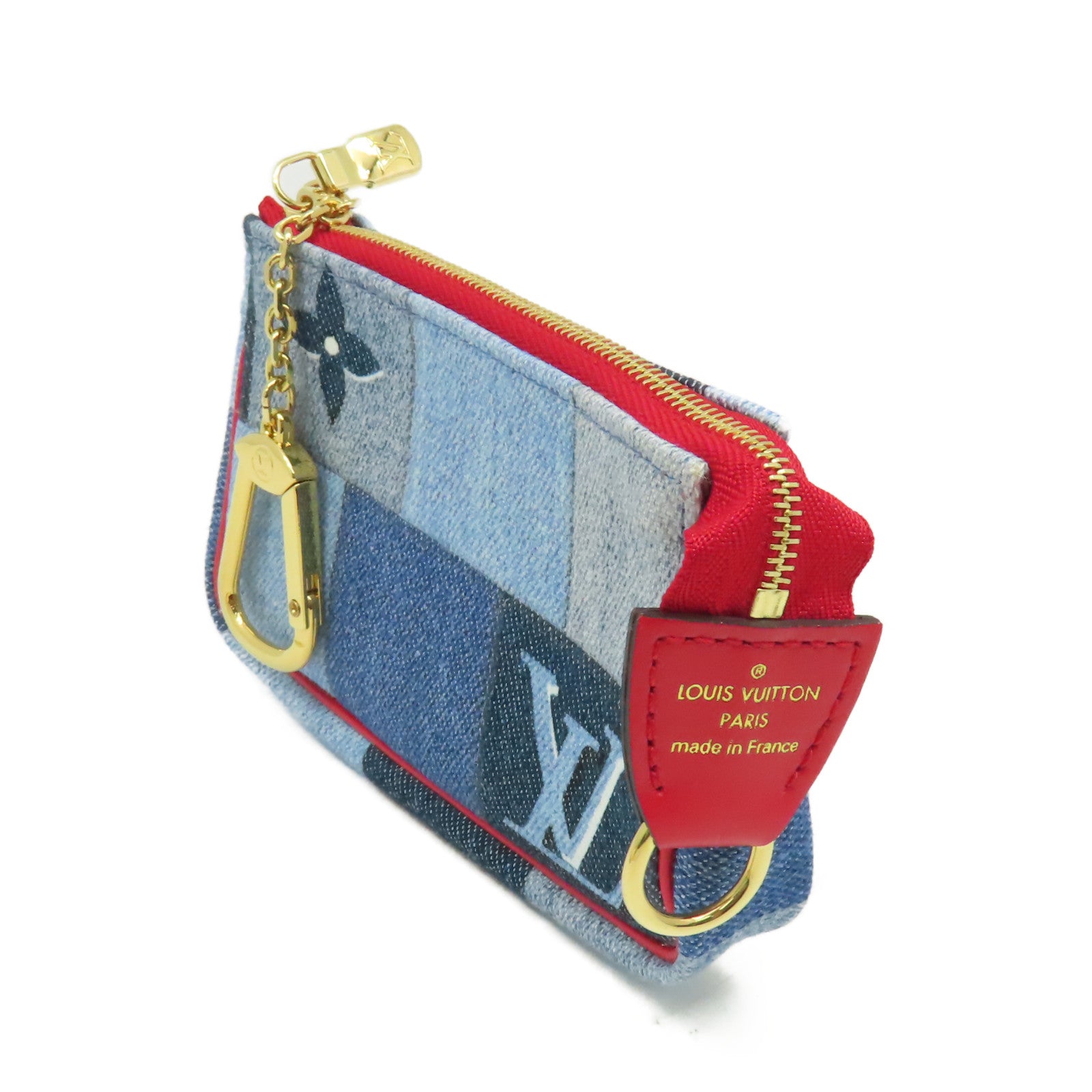 LOUIS VUITTON 【激減優惠】Monogram Denim Micro Pochette Accessoire Coin Card Case金扣零錢卡套藍色/紅色