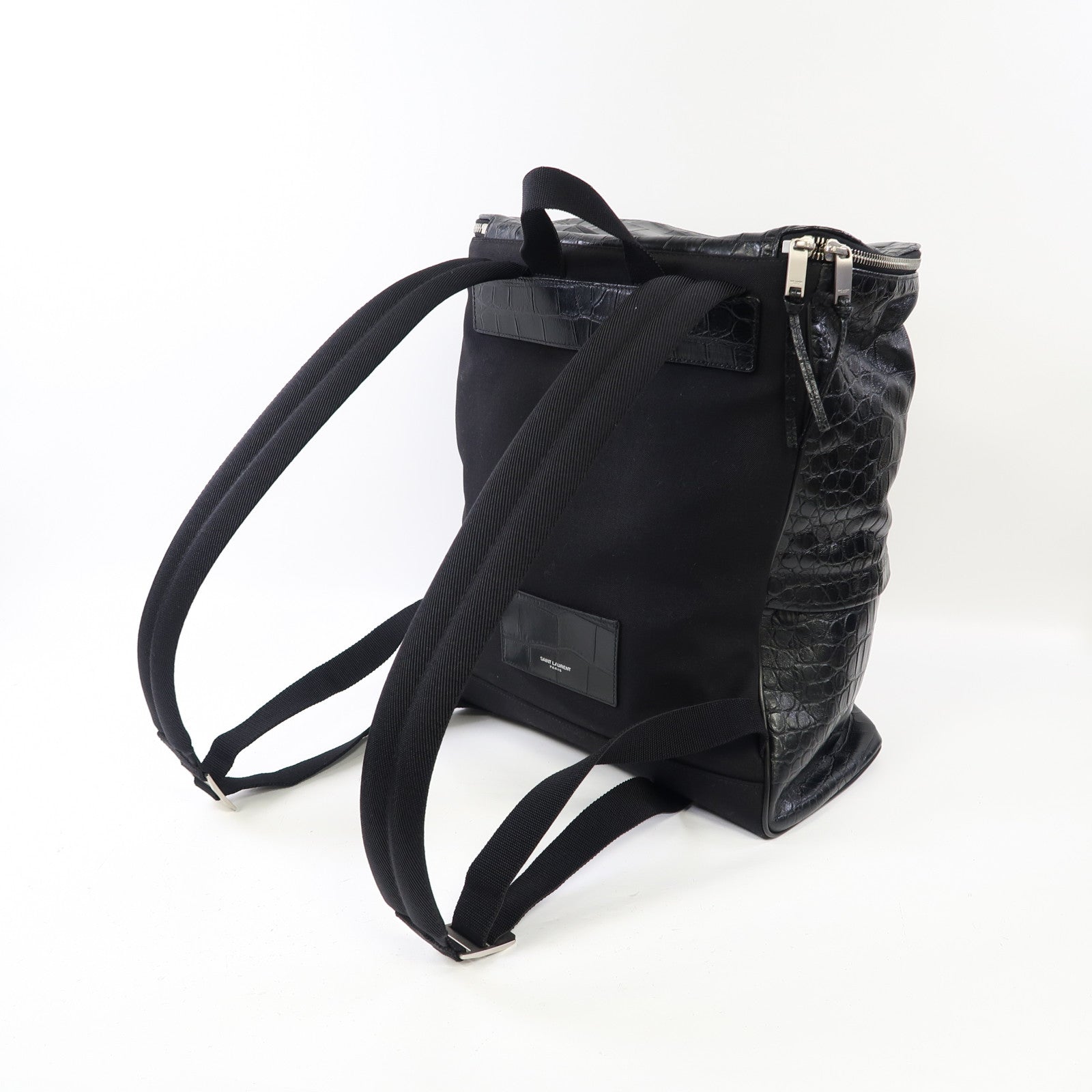 YVES SAINT LAURENT 牛皮皮革Backpack銀扣背包黑色