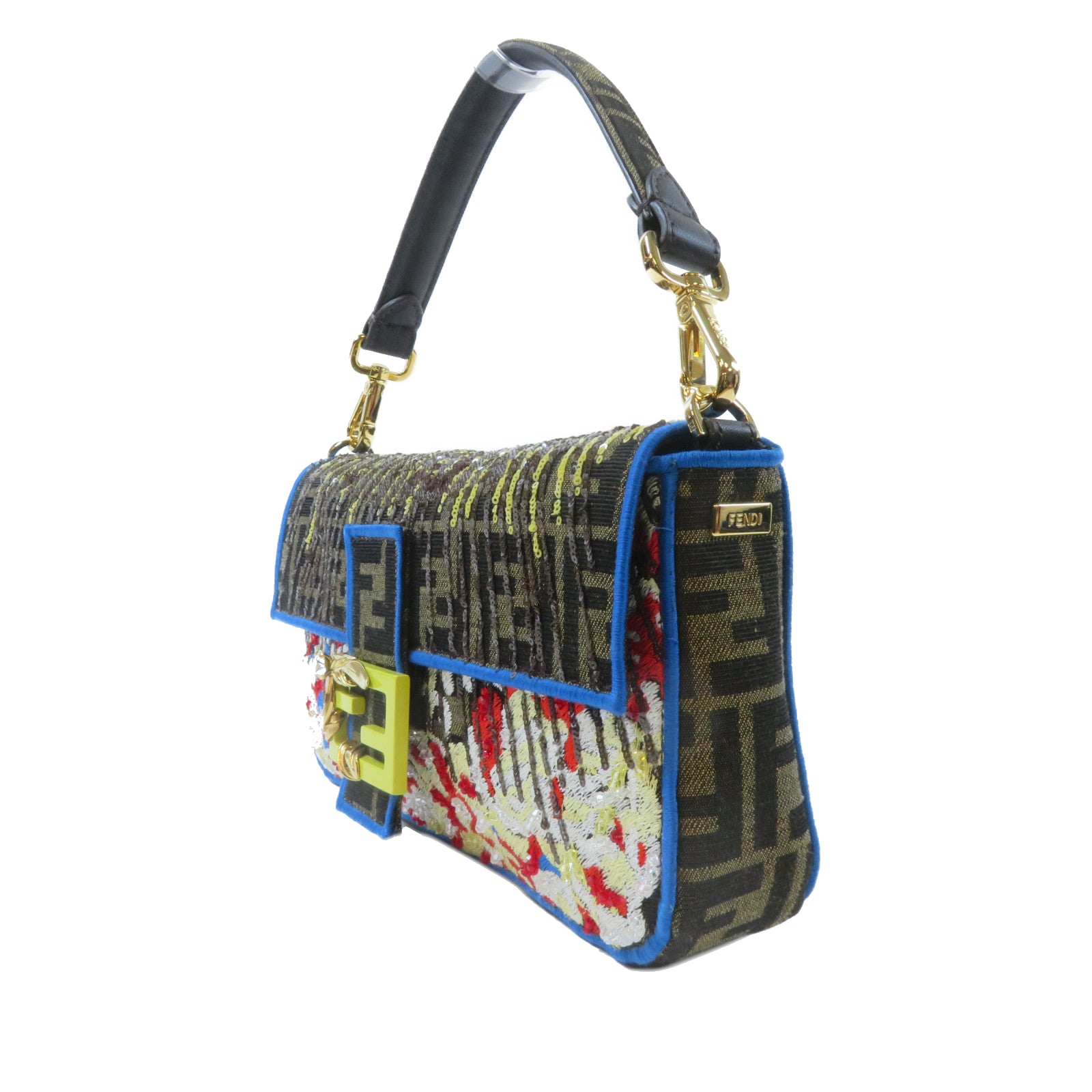 FENDI 【激減優惠】帆布Shoulder Bag金扣手挽肩背兩用袋啡色/黃色/紅色