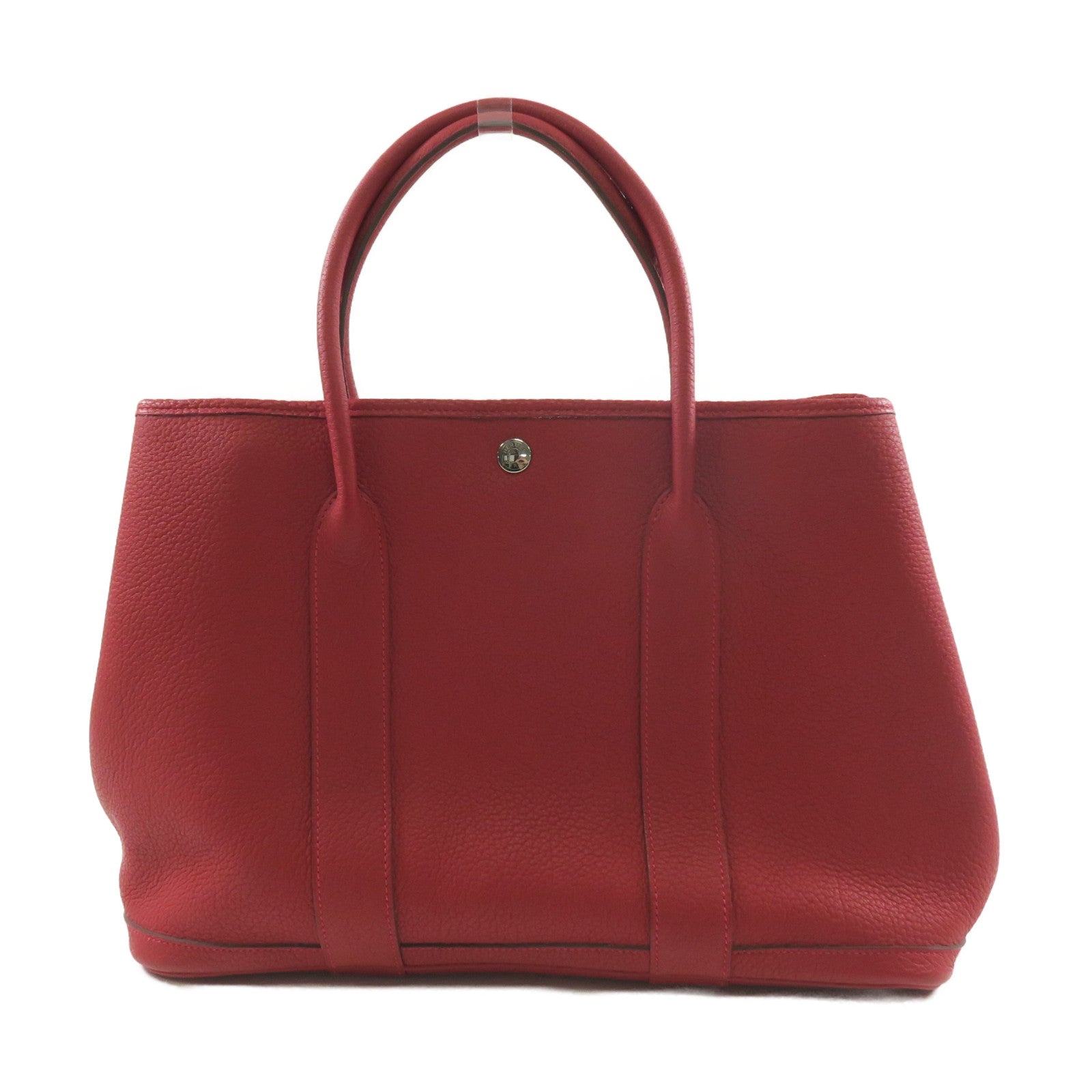 HERMES Country皮革Garden Party PM銀扣手挽袋紅色