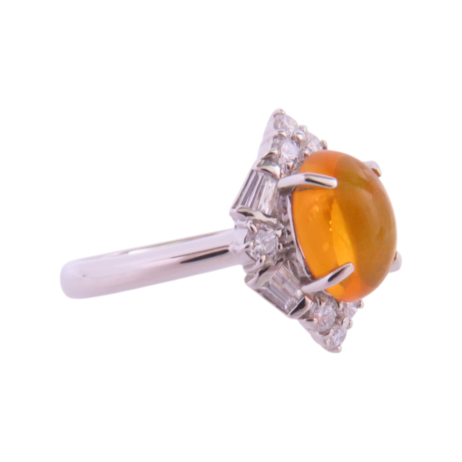 JEWELRY PT900鉑金/火蛋白石/鑽石Orange Opal Diamond Ring戒指US#5.5