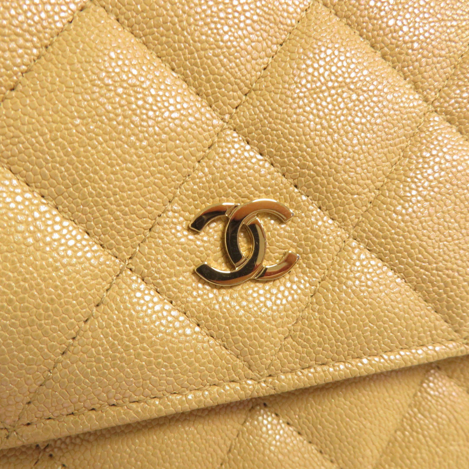CHANEL 【激減優惠】菱格牛皮皮革Wallet On Chain金扣鏈帶肩背袋米色