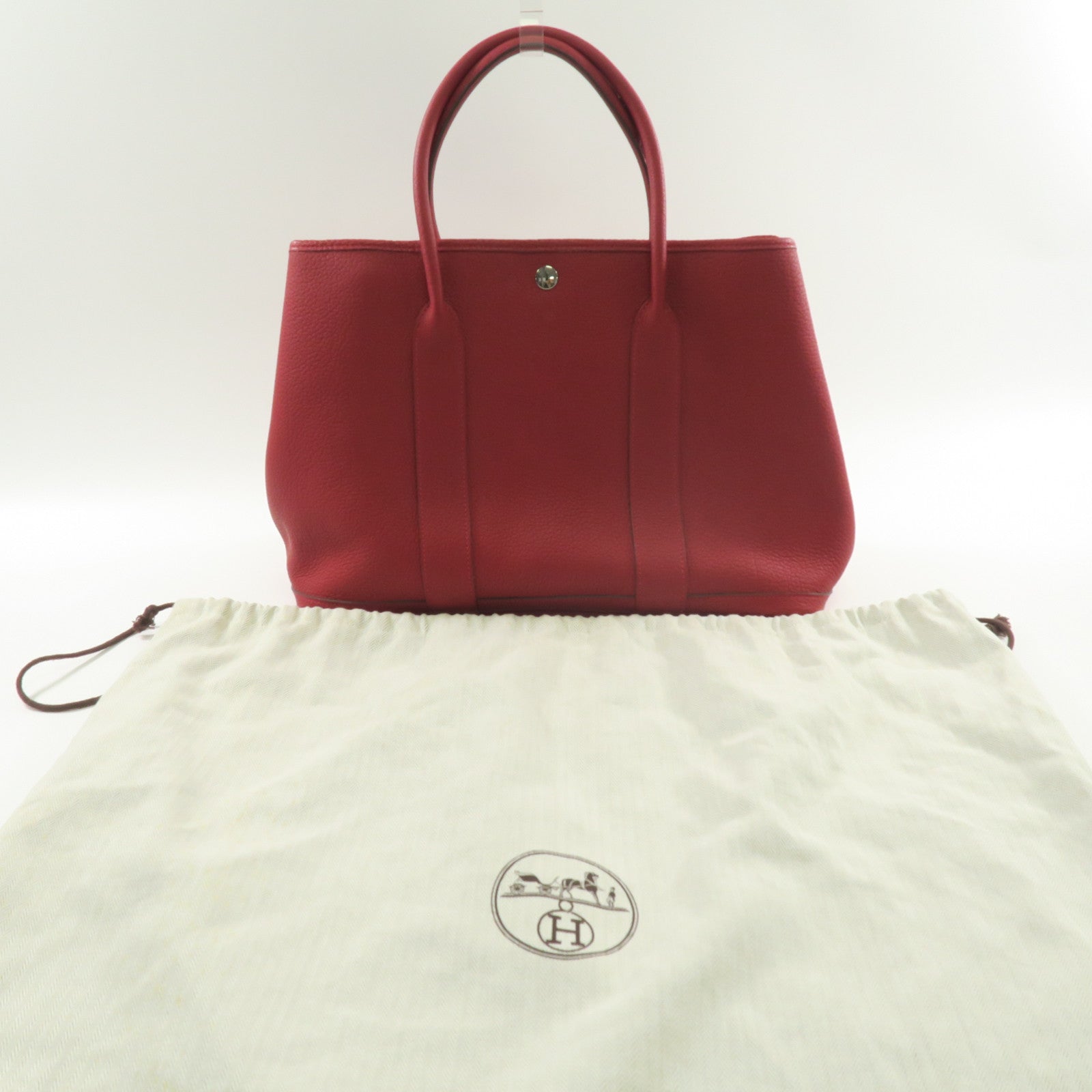 HERMES Country皮革Garden Party PM銀扣手挽袋紅色