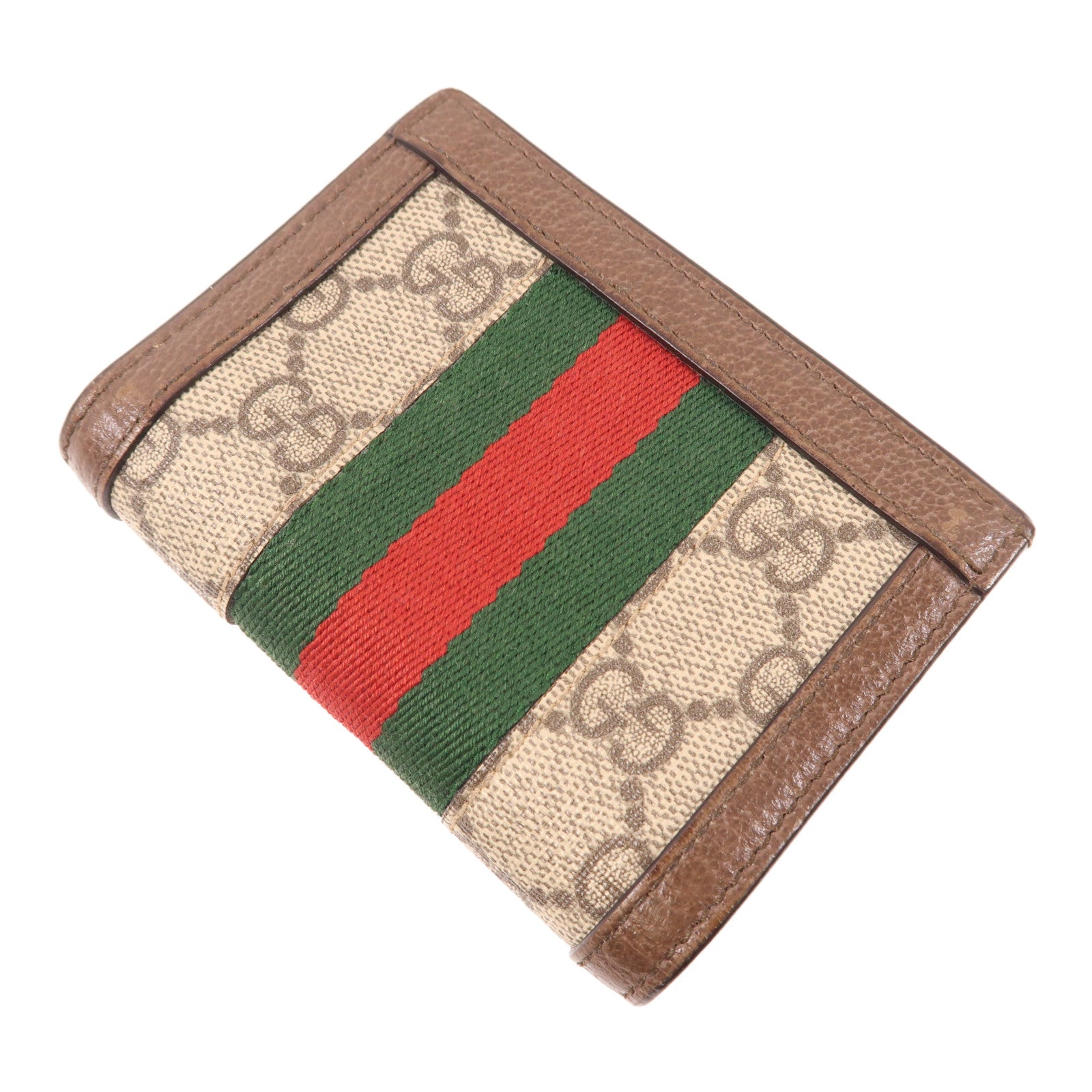 GUCCI 塗層帆布/皮革Ophidia Card Case金扣卡片套棕色