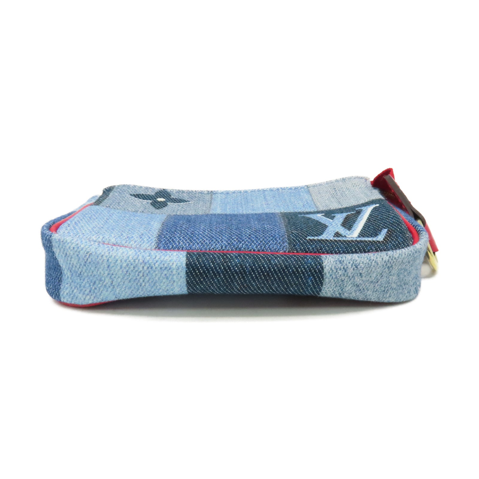 LOUIS VUITTON 【激減優惠】Monogram Denim Micro Pochette Accessoire Coin Card Case金扣零錢卡套藍色/紅色