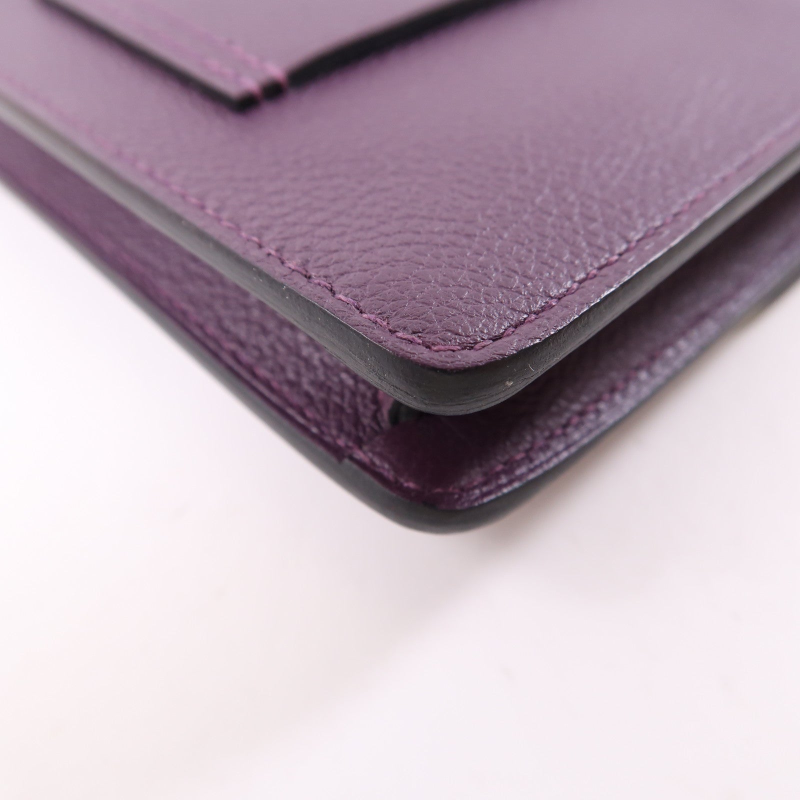 HERMES Evercolor皮革Rouis Slim銀扣錢包紫色