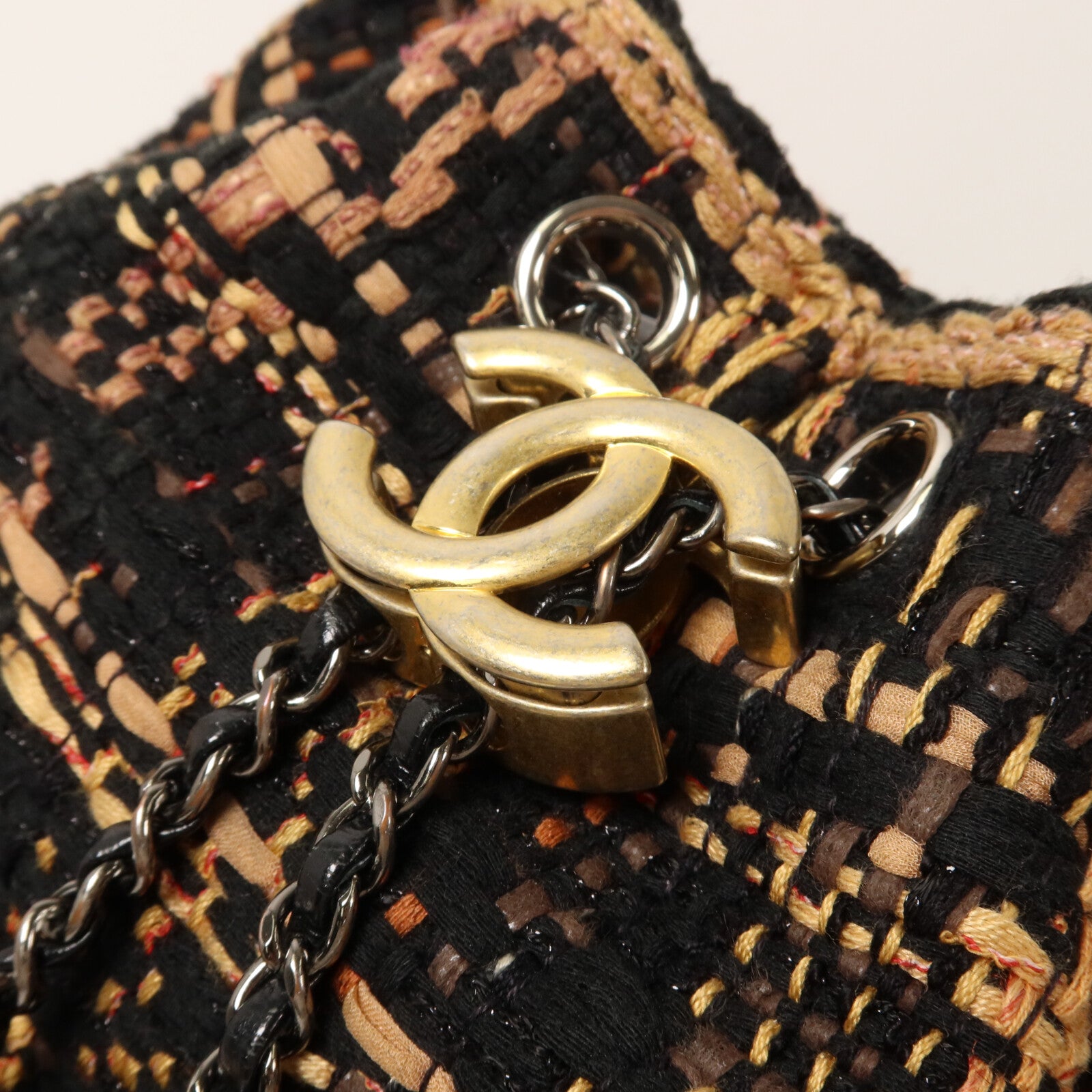 CHANEL Tweed/牛皮皮革Small Gabrielle鏈帶肩背袋