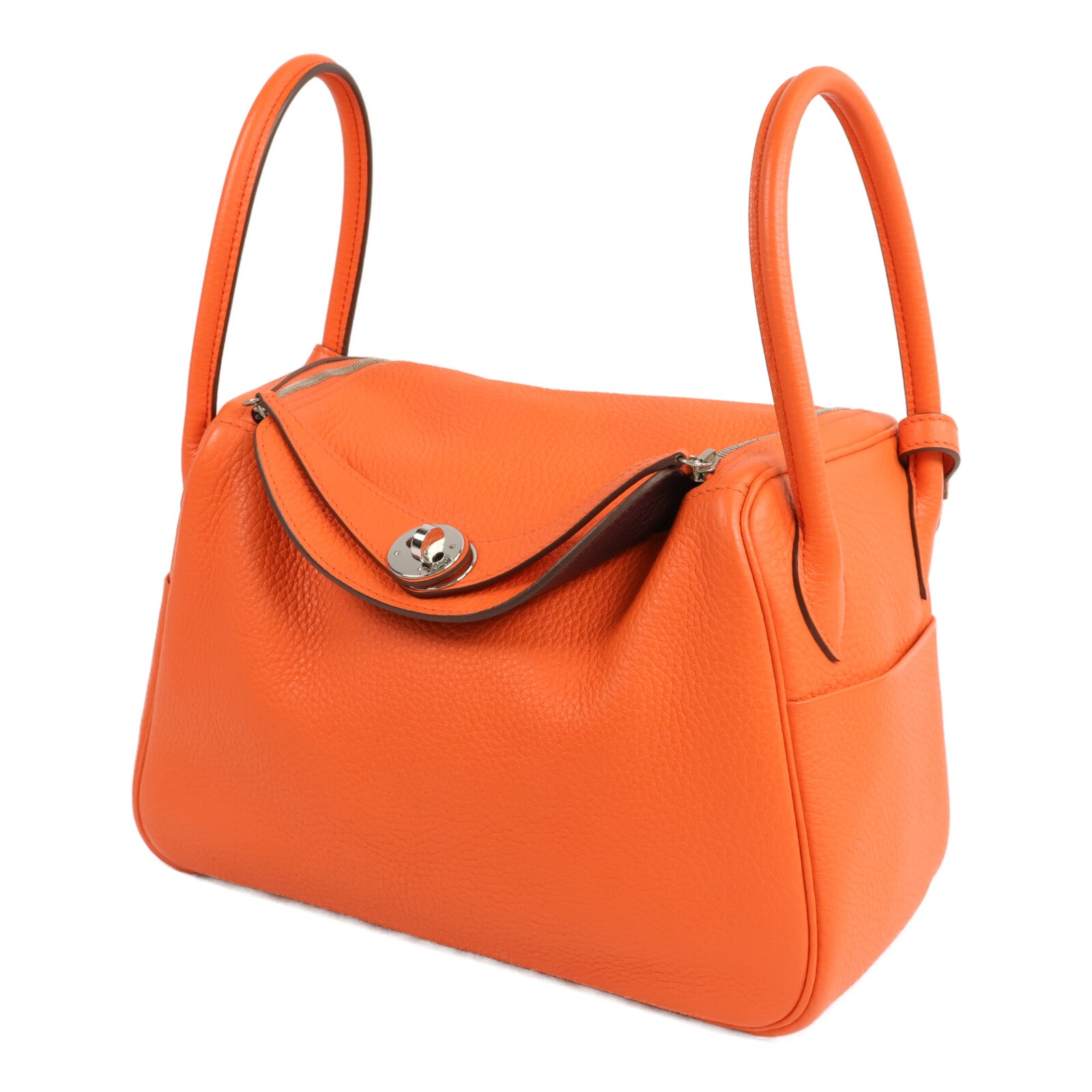 HERMES Clemence皮革Lindy 26手挽肩背兩用袋Orange Poppy/Bordeau