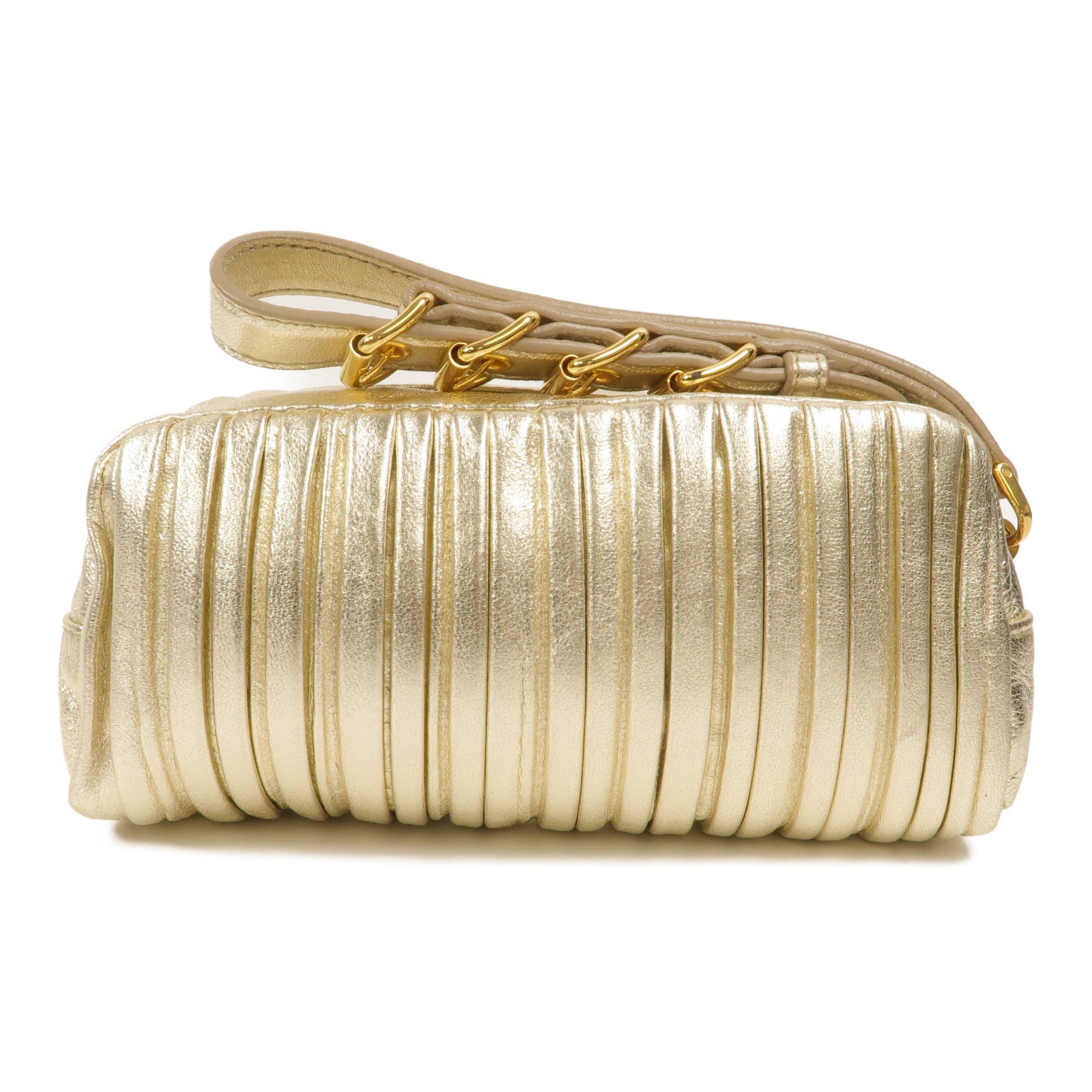 Miu Miu Pleated Leather皮革Metallic Nappa Plisse Long Clutch手拿包