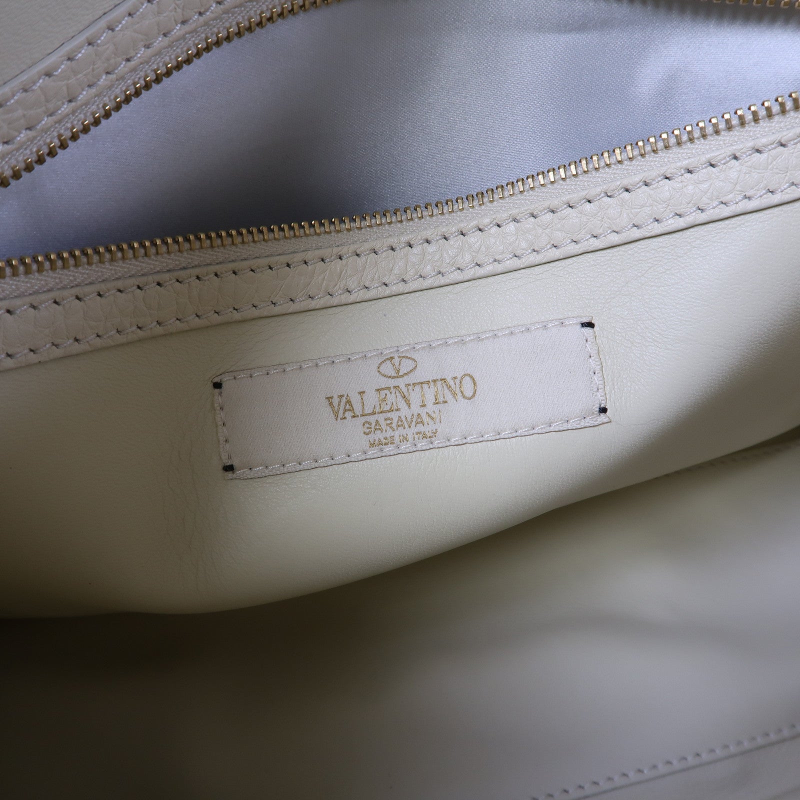 Valentino 【激減優惠】牛皮皮革/軟呢Shoulder Bag金扣手挽肩背兩用袋灰色/白色