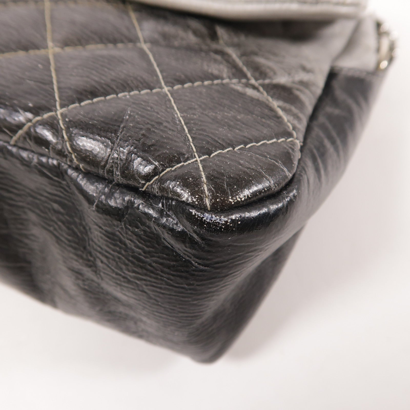 CHANEL CC SHW Chain Shoulder Bag Calfskin Leather Black/Grey