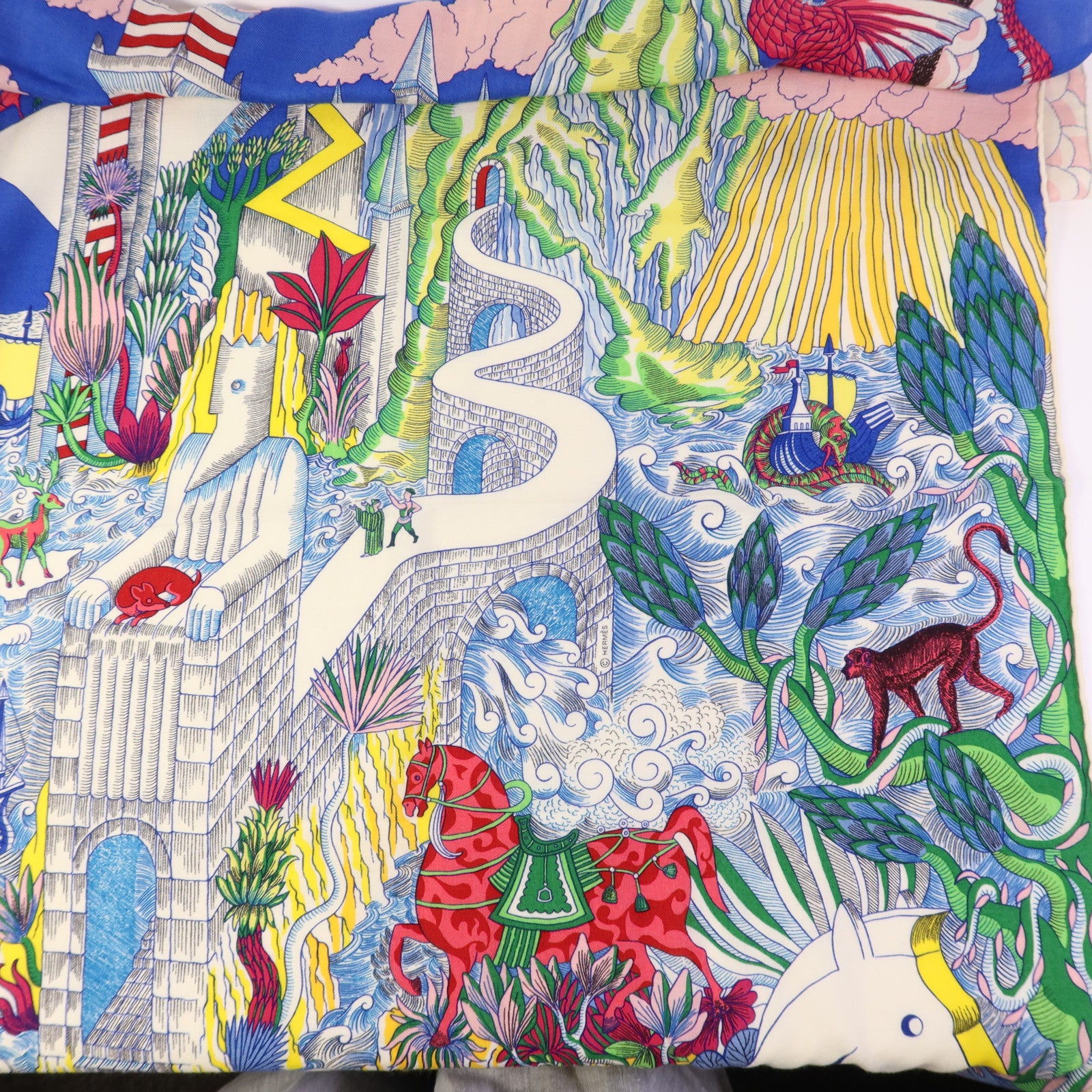 HERMES 羊絨/絲質Scarf 140X140絲巾