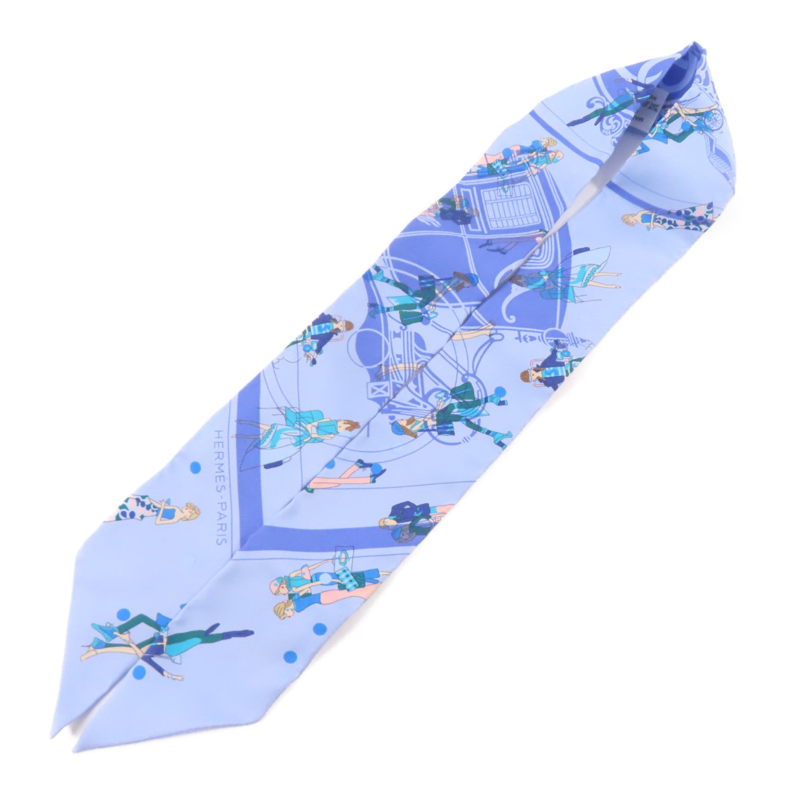HERMES 絲質Twilly絲巾藍色