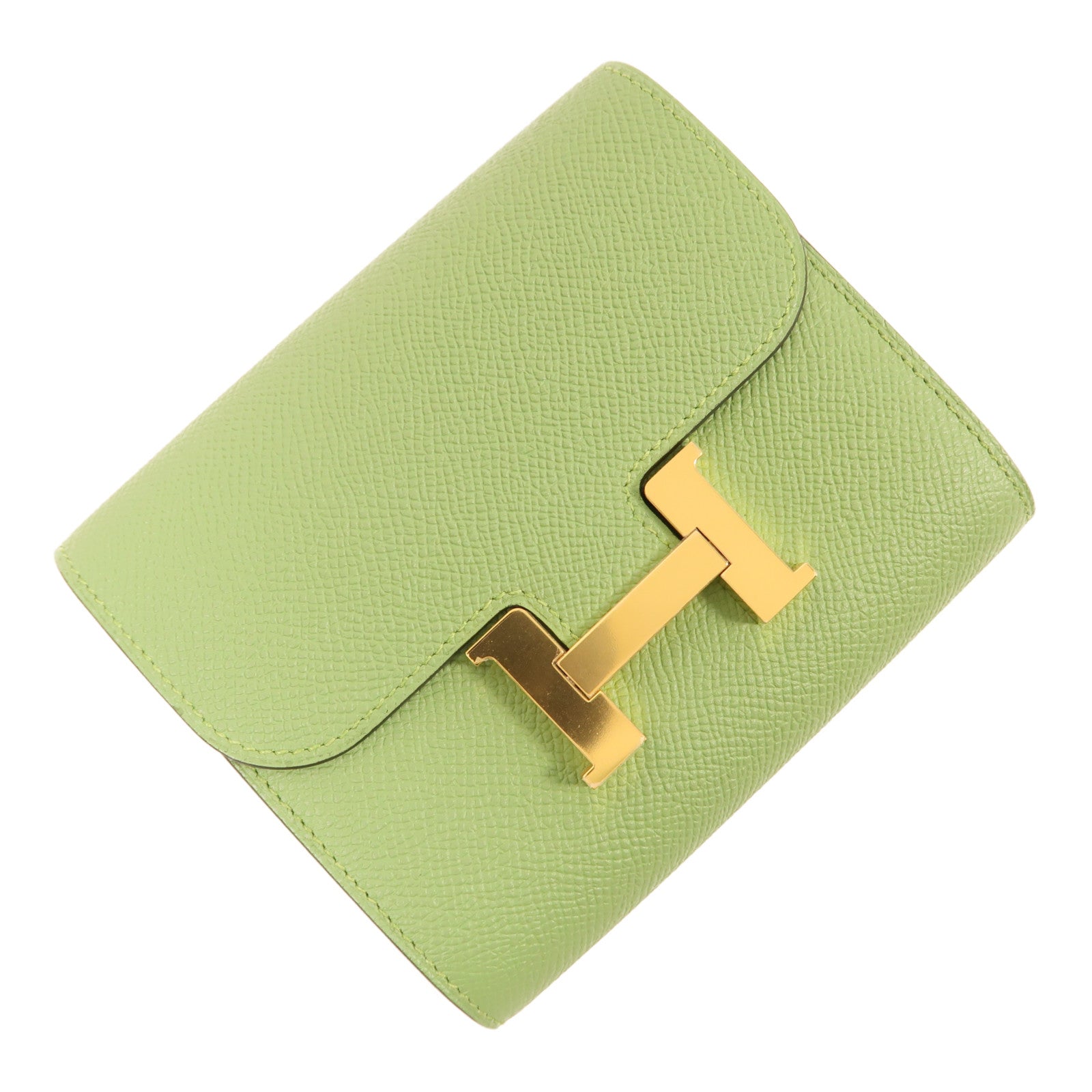 HERMES Epsom皮革Constance Slim金扣錢包Vert Criquet