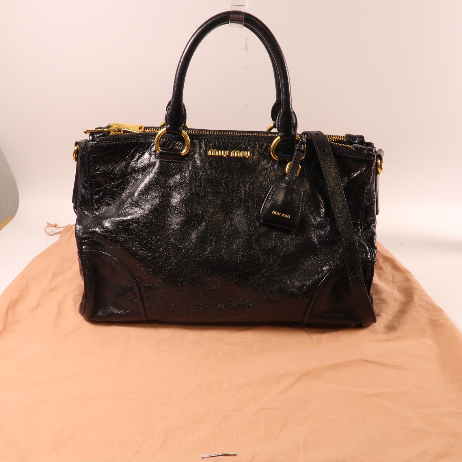 Miu Miu 牛皮皮革Shoulder Bag金扣手挽肩背兩用袋黑色