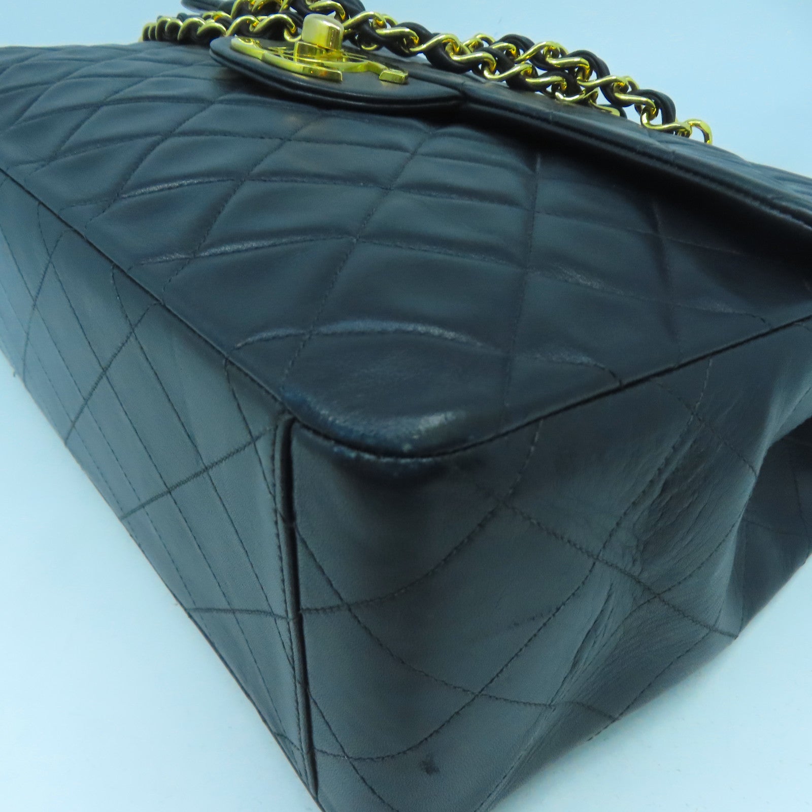 CHANEL 【激減優惠】菱格牛皮皮革Chain Shoulder金扣鏈帶肩背袋黑色