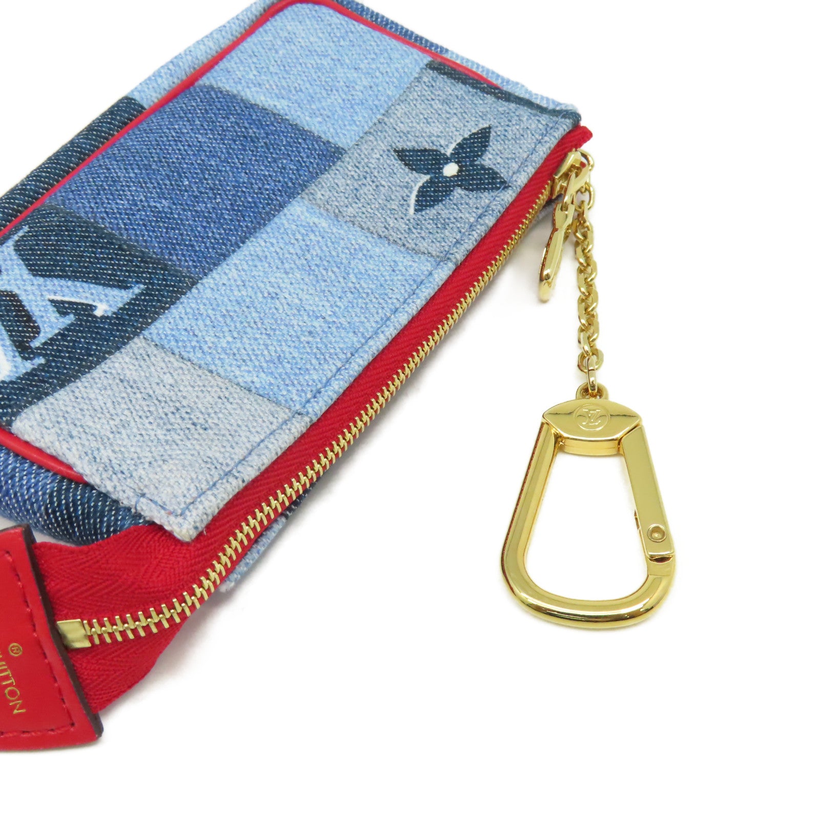 LOUIS VUITTON 【激減優惠】Monogram Denim Micro Pochette Accessoire Coin Card Case金扣零錢卡套藍色/紅色