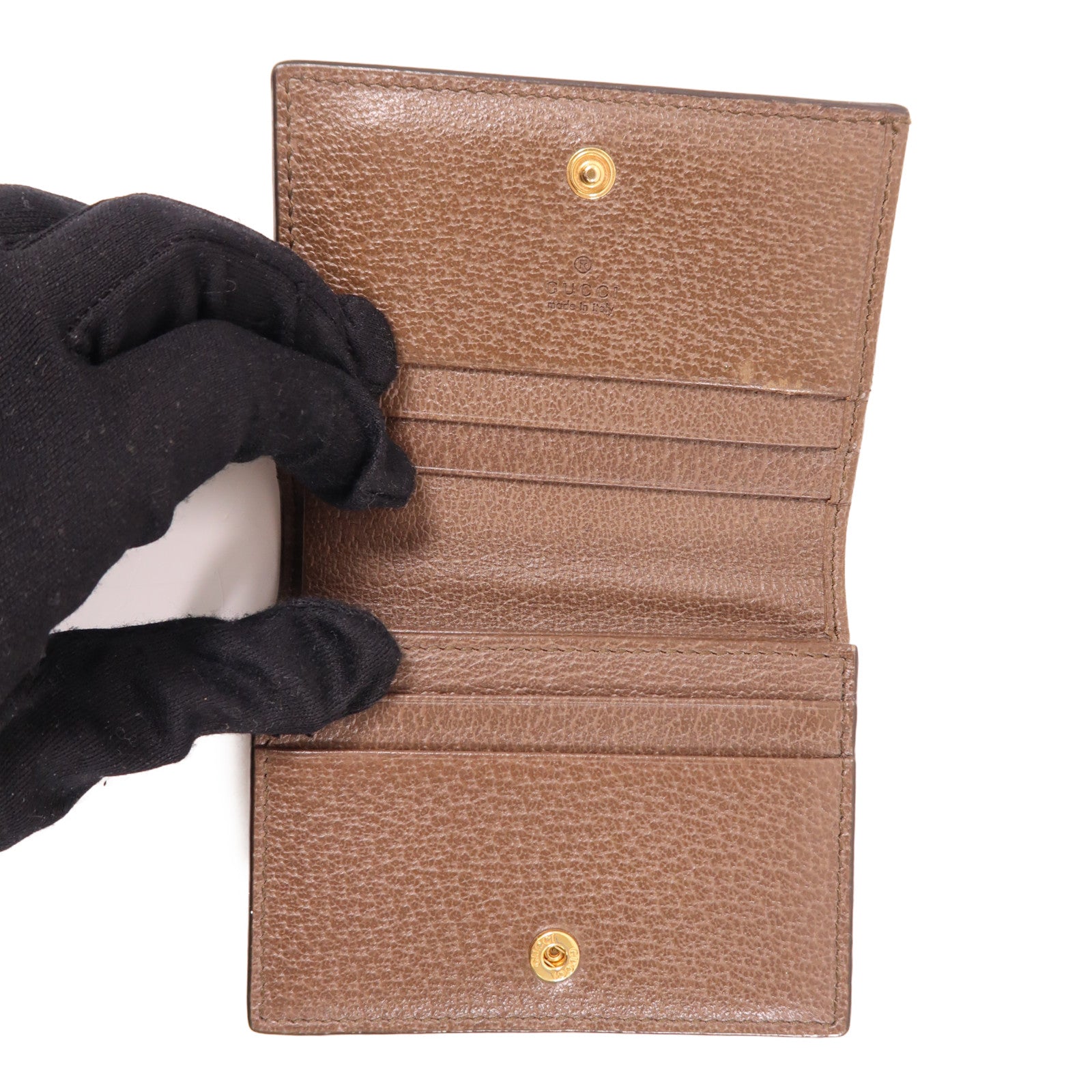 GUCCI 塗層帆布/皮革Ophidia Card Case金扣卡片套棕色