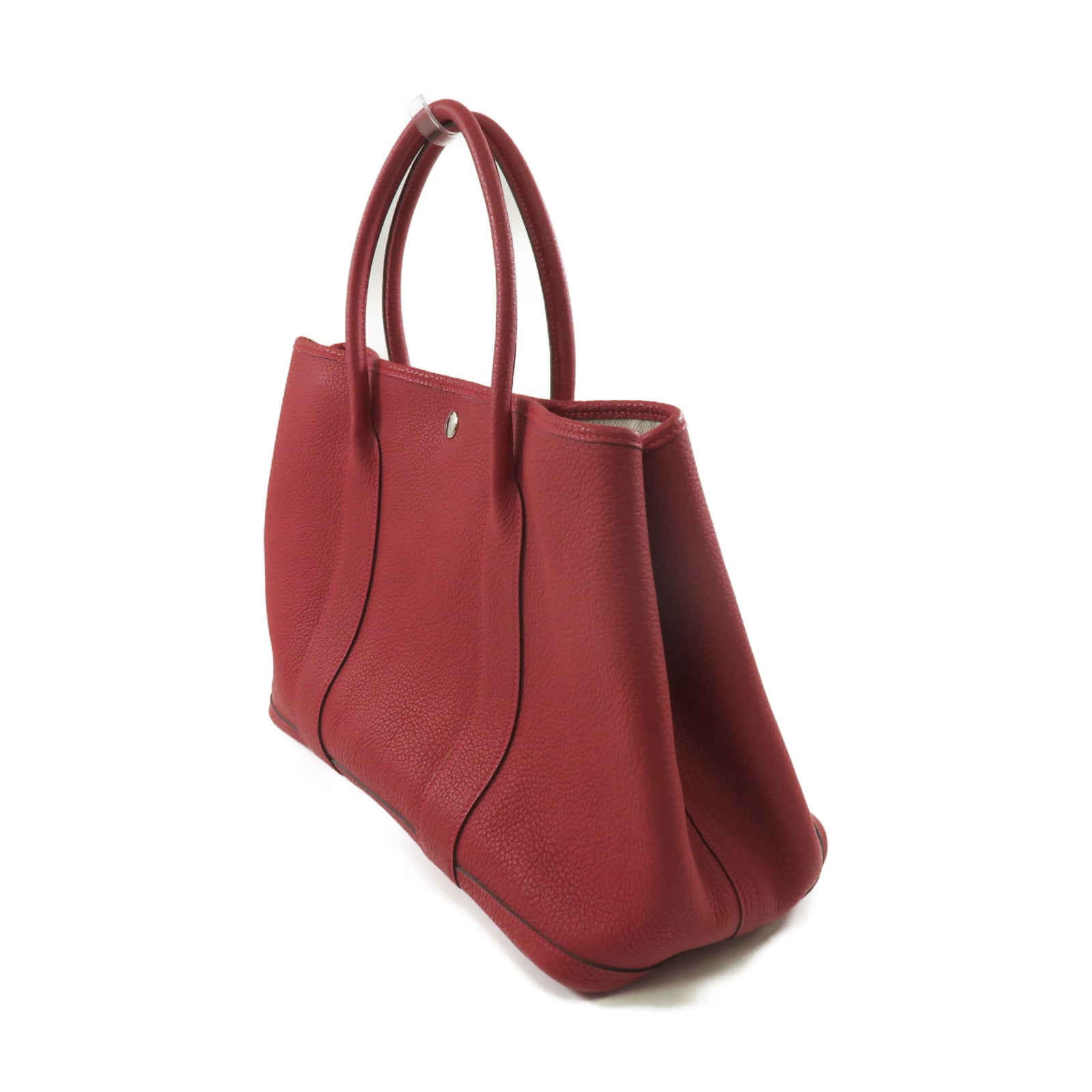 HERMES Country皮革Garden Party PM銀扣手挽袋紅色