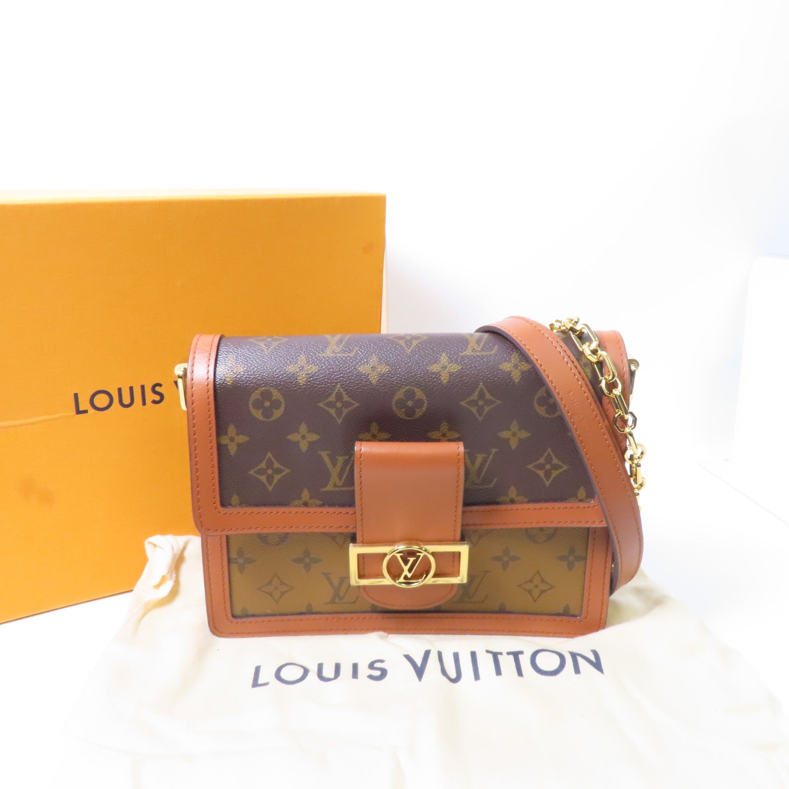 LOUIS VUITTON Monogram Dauphine MM金扣鏈帶手挽肩背兩用袋啡色