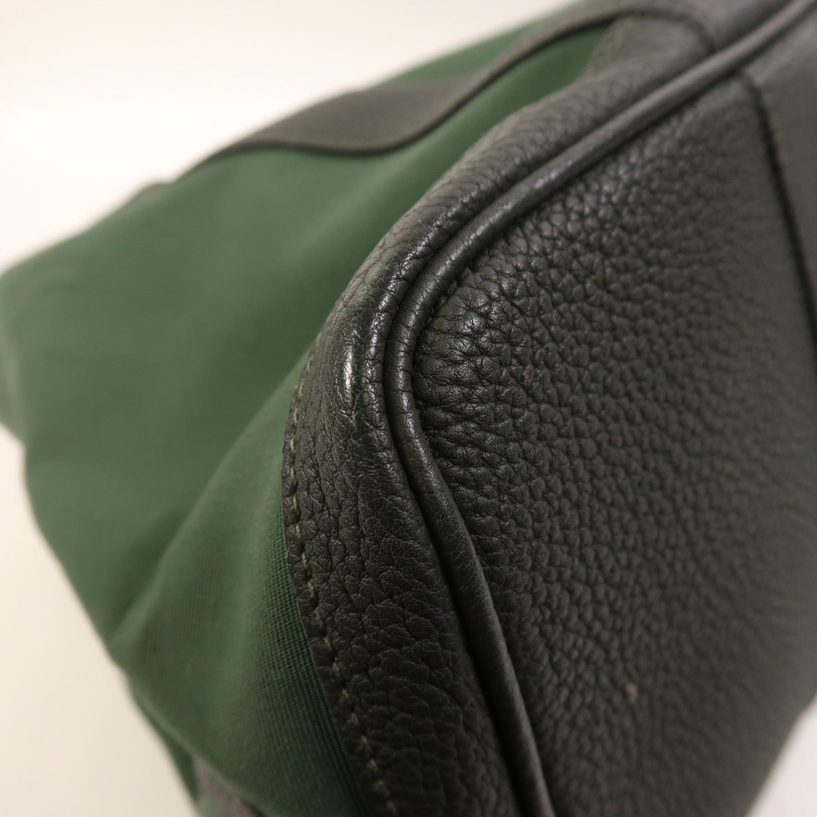 HERMES 帆布Garden Party PM銀扣手挽袋Vert Anglais