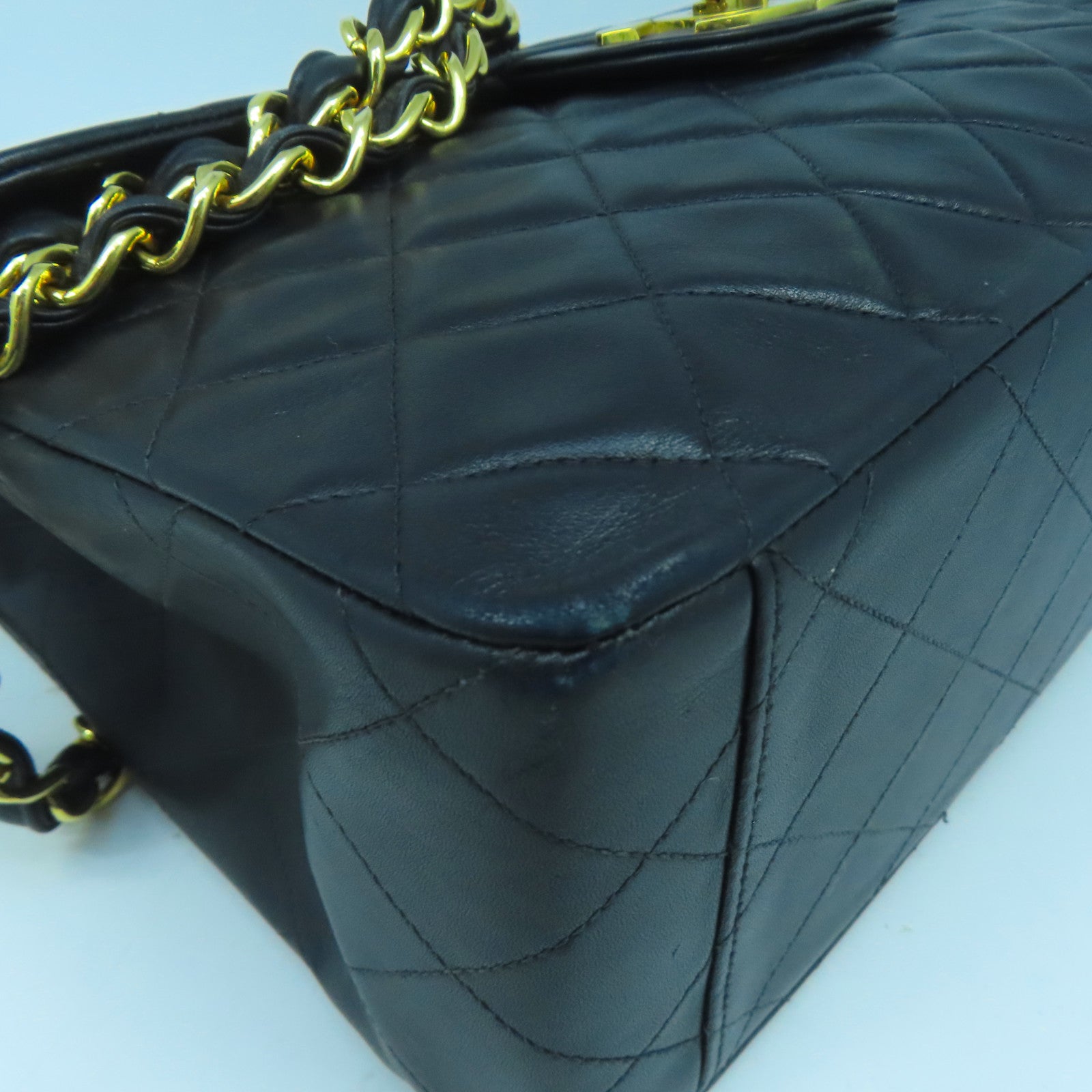 CHANEL 【激減優惠】菱格牛皮皮革Chain Shoulder金扣鏈帶肩背袋黑色