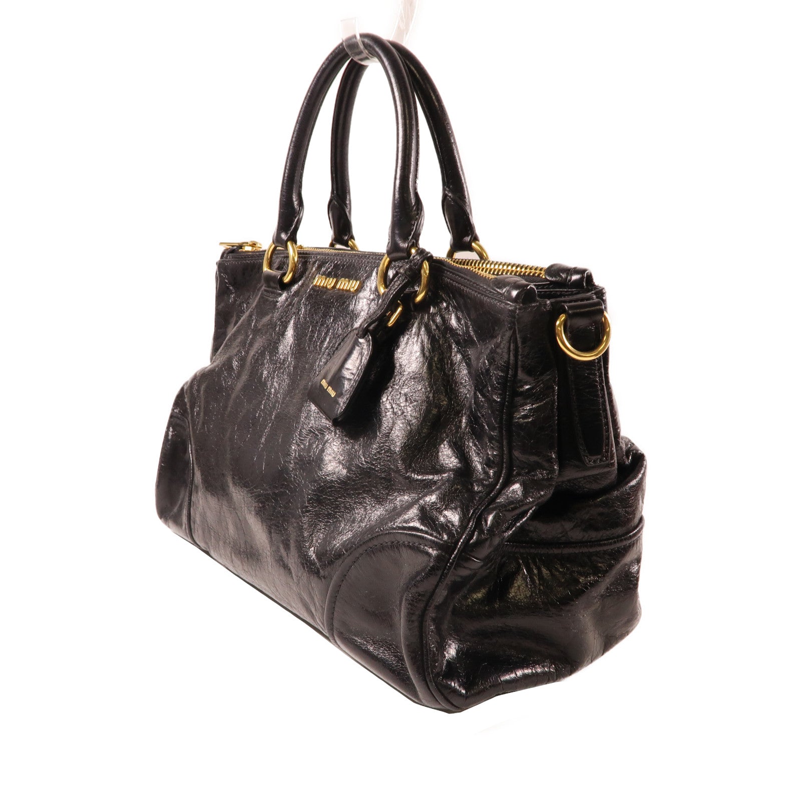 Miu Miu 牛皮皮革Shoulder Bag金扣手挽肩背兩用袋黑色
