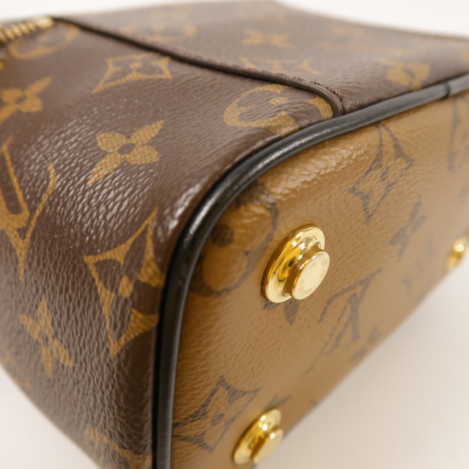 LOUIS VUITTON Monogram Reverse Vanity PM金扣手挽肩背兩用袋棕色