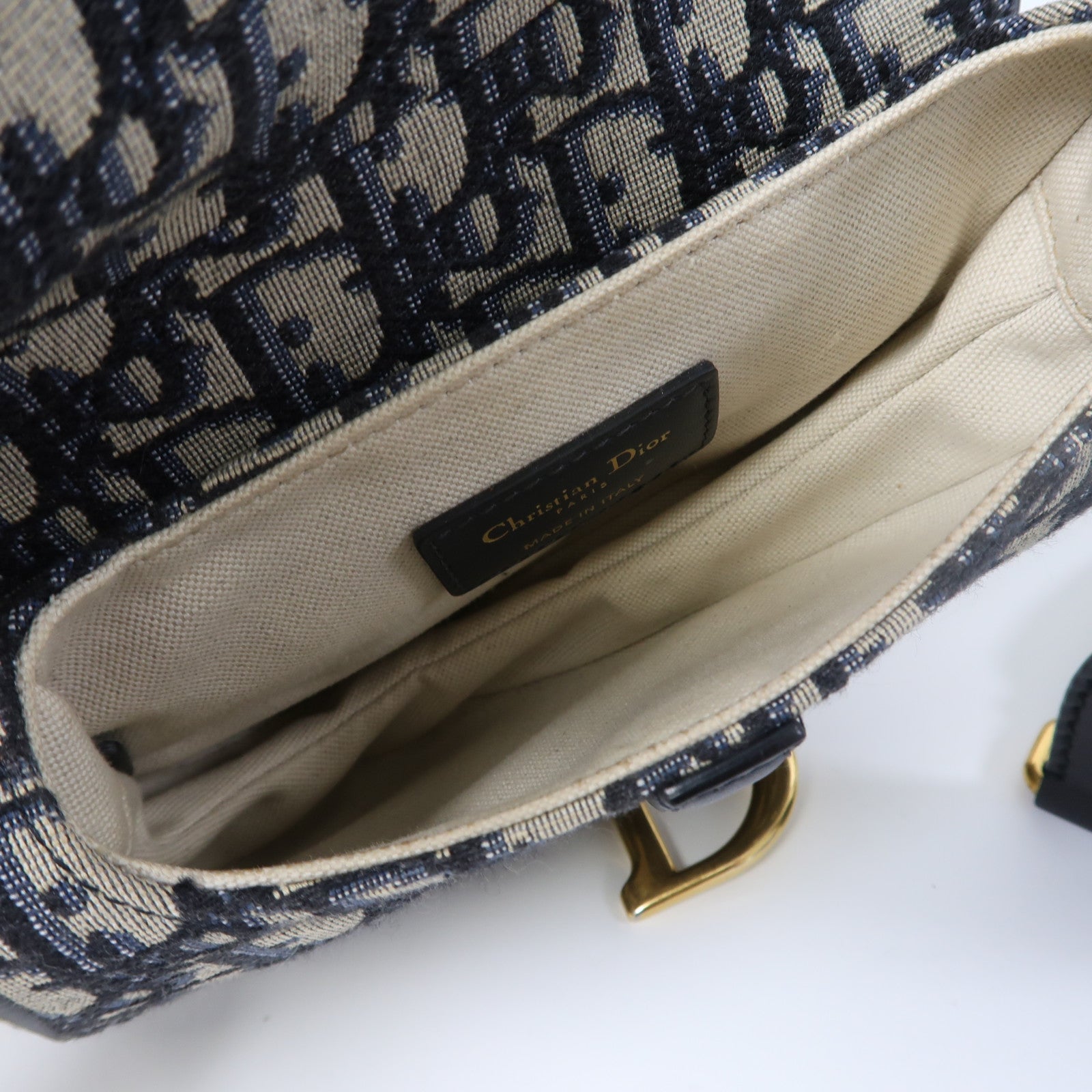 Dior 帆布Saddle Mini金扣肩背袋藍色