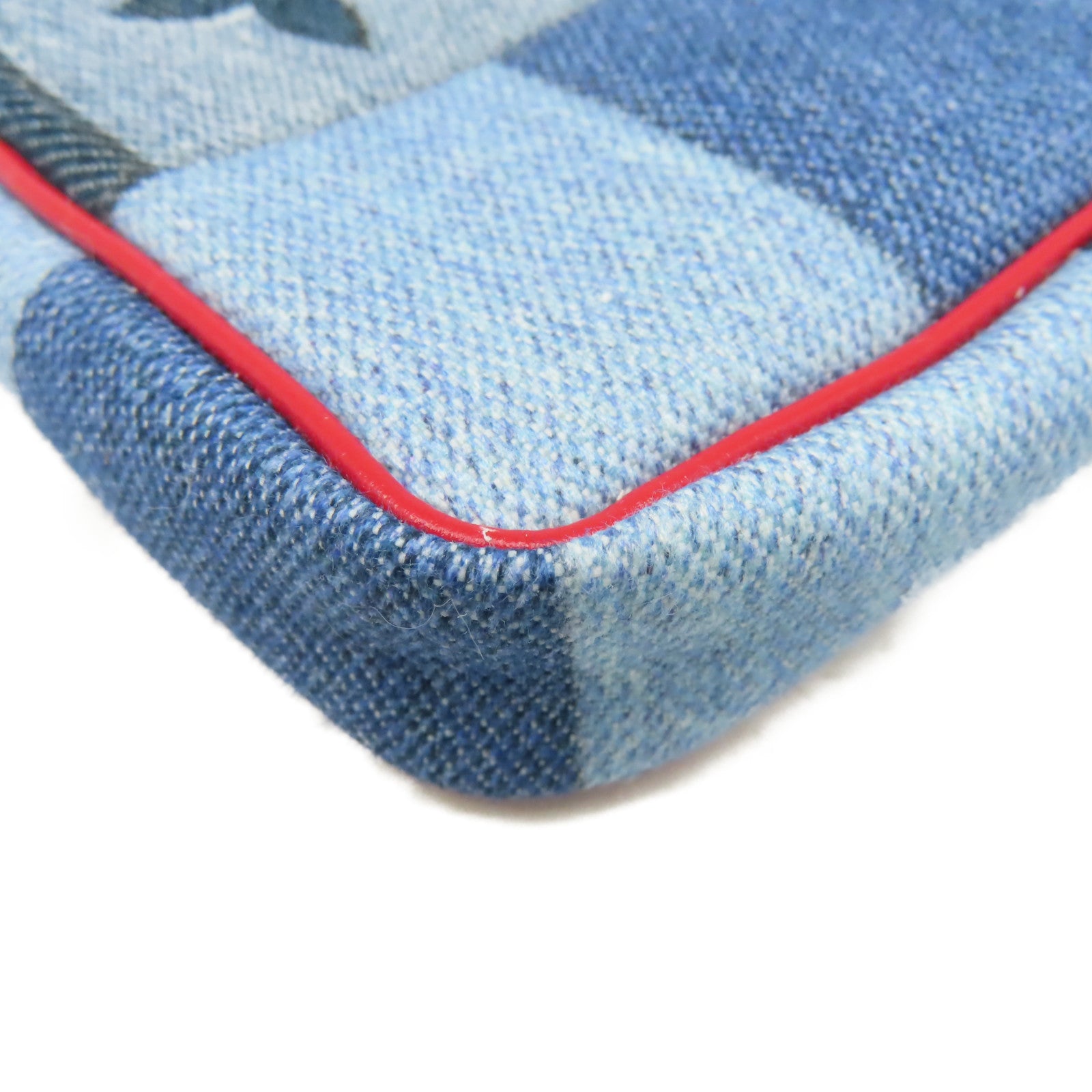 LOUIS VUITTON 【激減優惠】Monogram Denim Micro Pochette Accessoire Coin Card Case金扣零錢卡套藍色/紅色