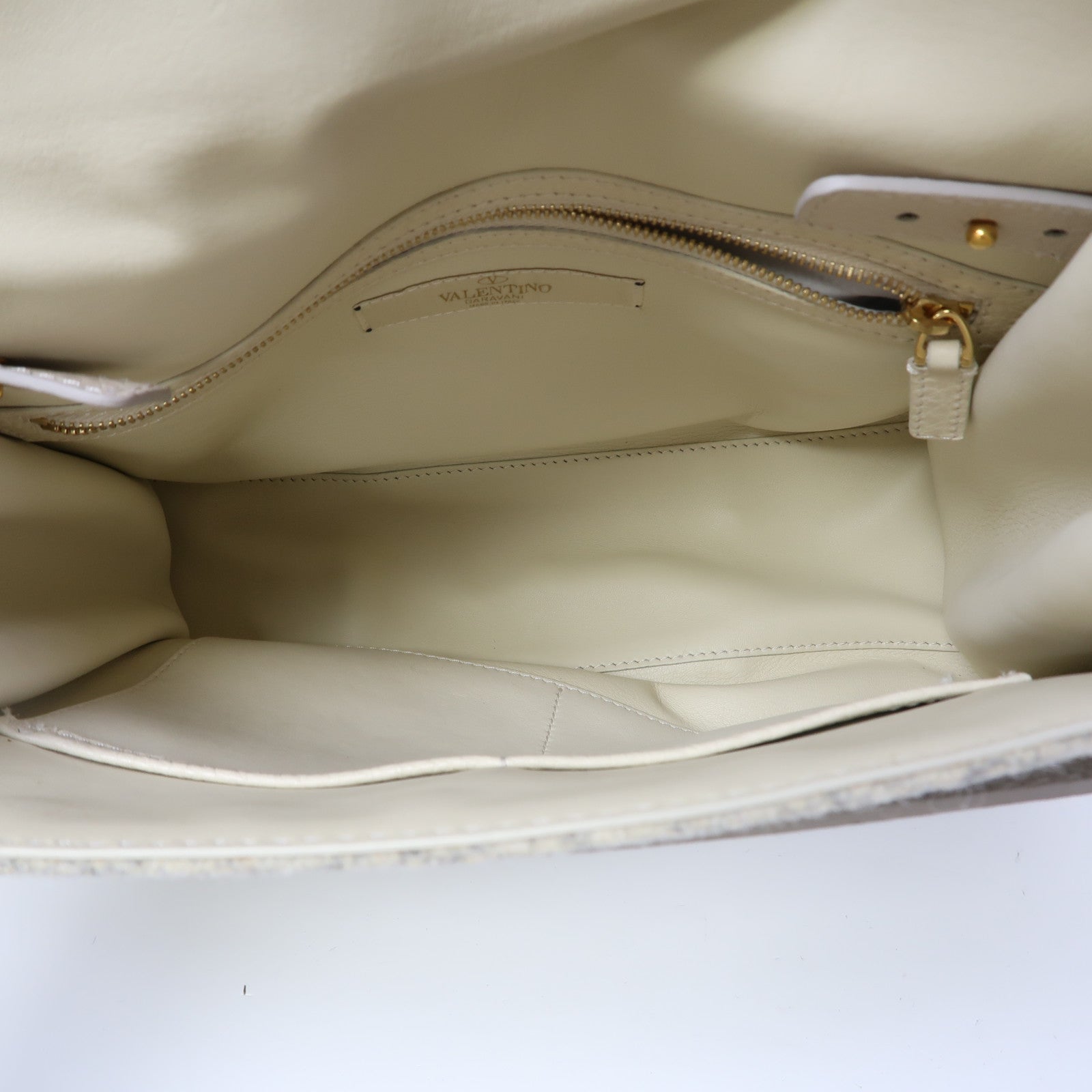 Valentino 【激減優惠】牛皮皮革/軟呢Shoulder Bag金扣手挽肩背兩用袋灰色/白色