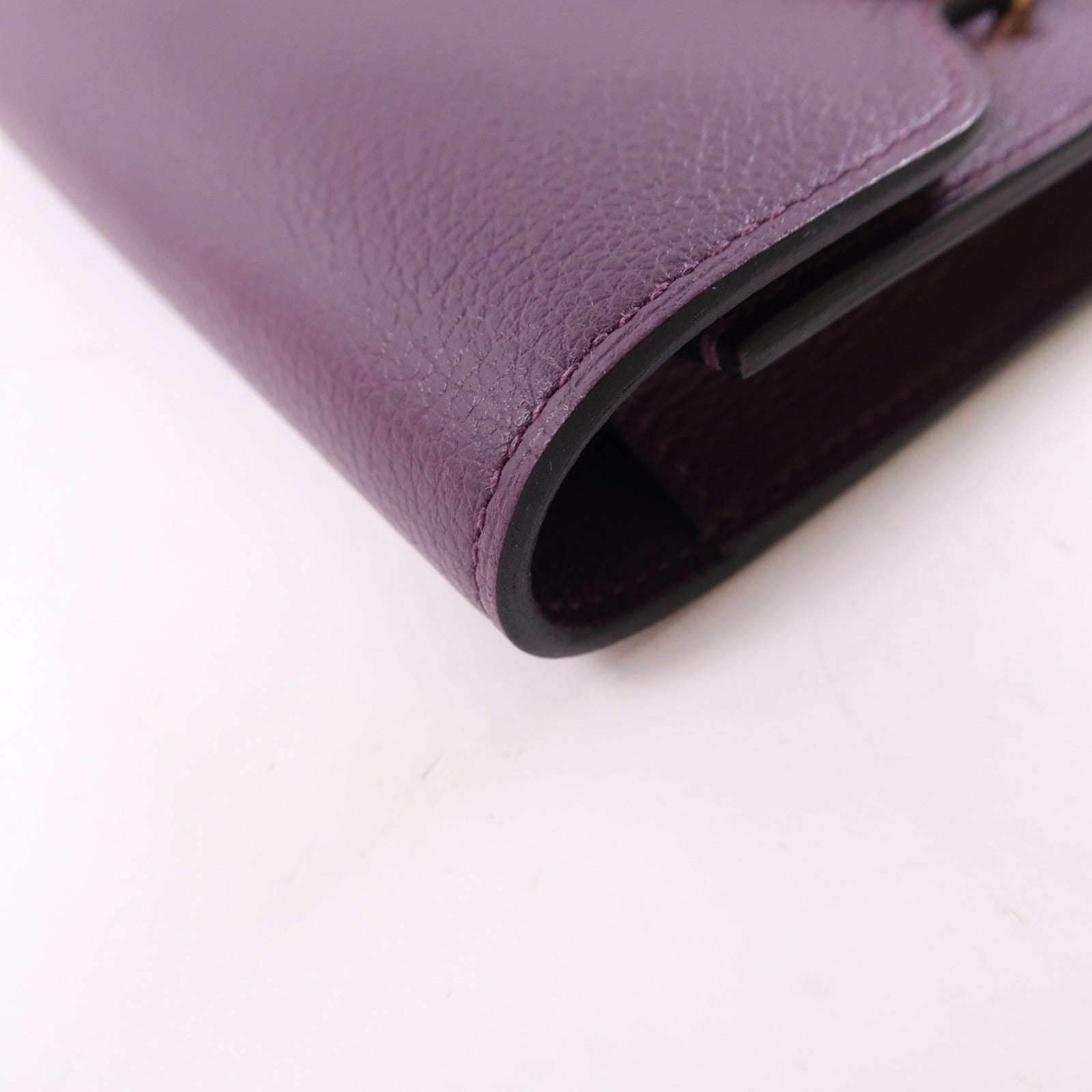 HERMES Evercolor皮革Rouis Slim銀扣錢包紫色